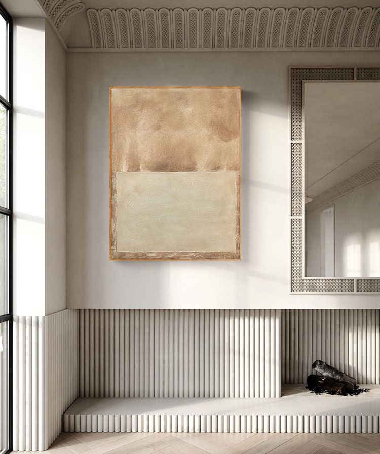 Minimalist Beige Abstract Art with Organic Texture on Canvas #MM194