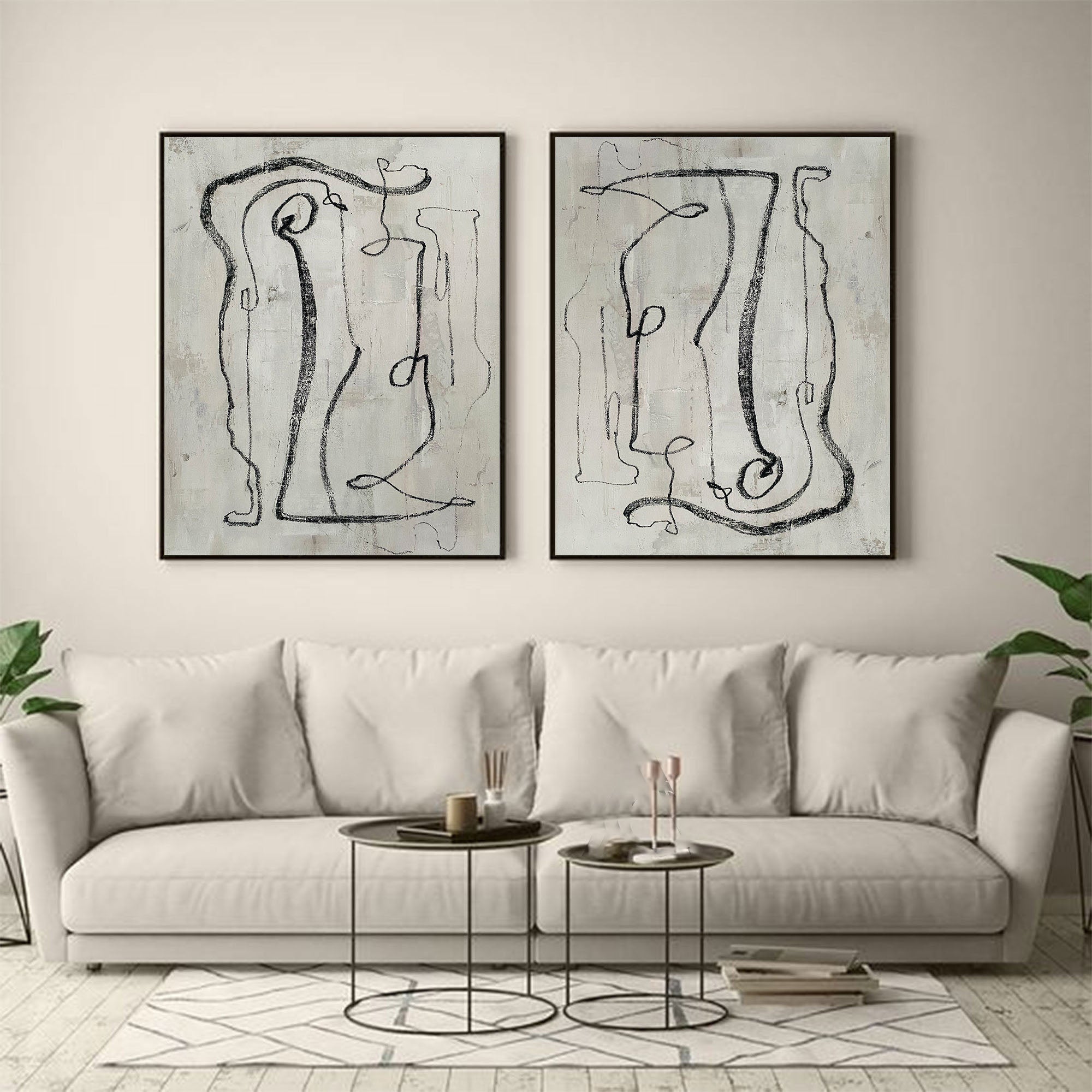 Black And White Contemporary Line Art Diptych, Minimalist Wall Art #MM330