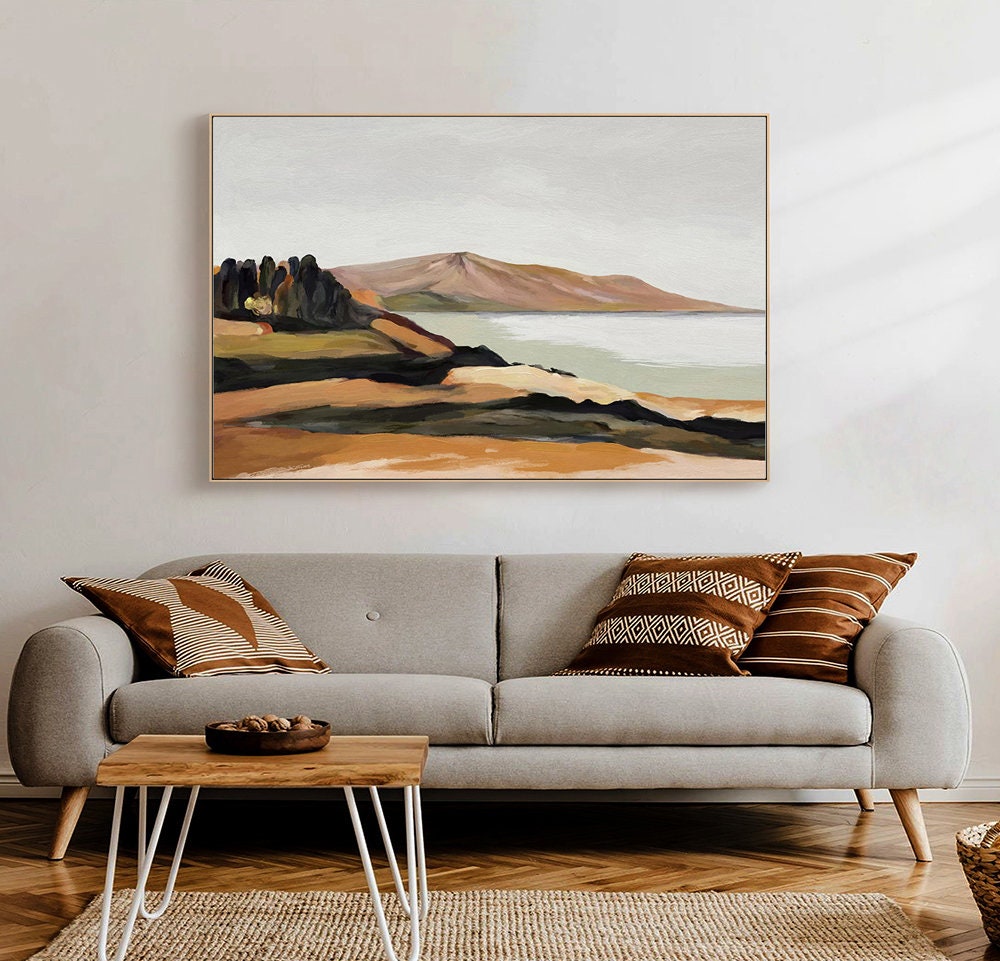 Abstract Coastal Landscape Painting in Earthy Tones on Canvas #MM345