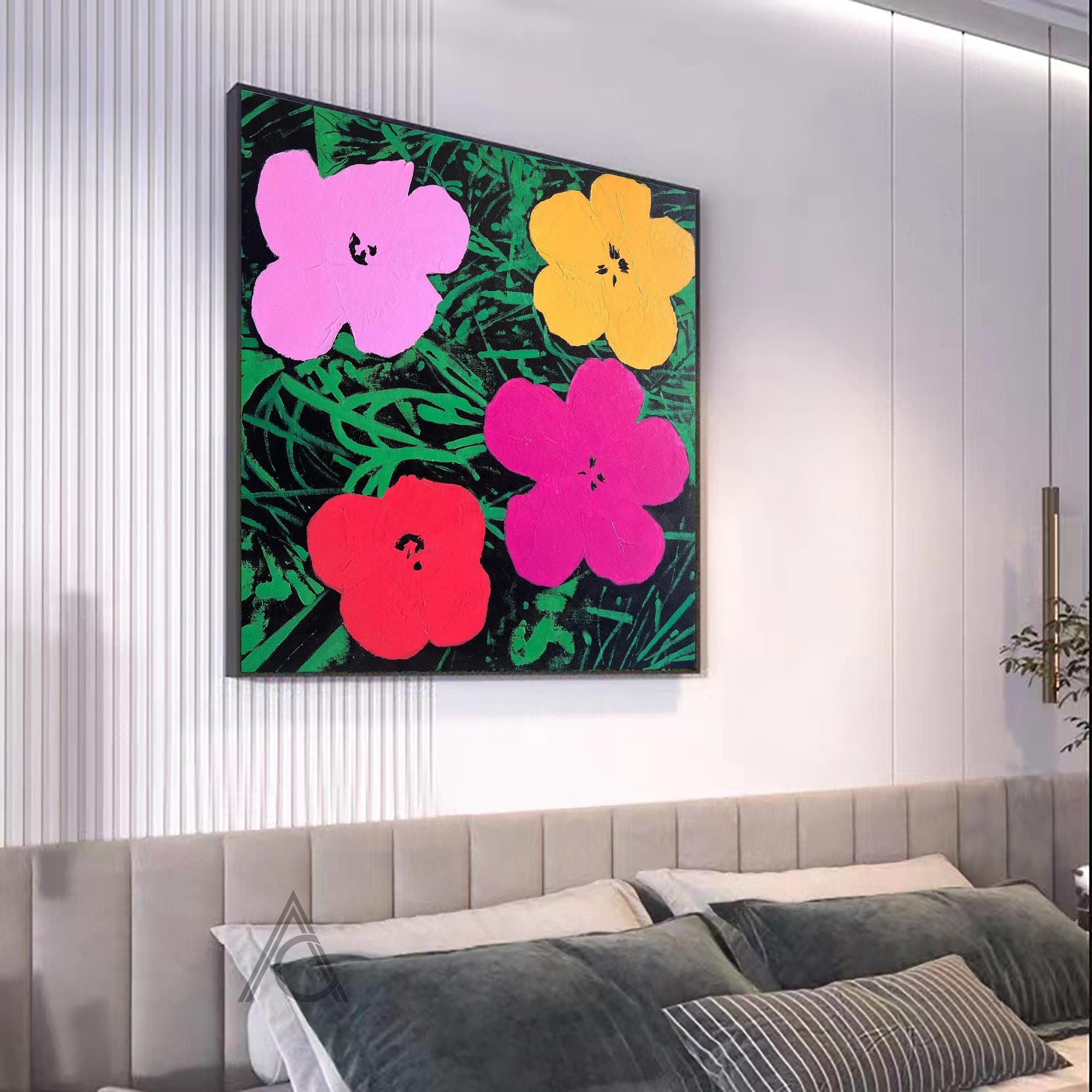 Colorful Warhol-Style Flowers With Bold Design, Pop Art Canvas #FB038