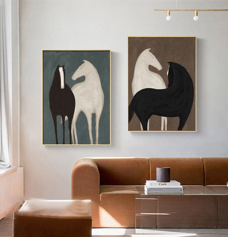 Black & White Horse Art, Abstract Style, Modern Painting