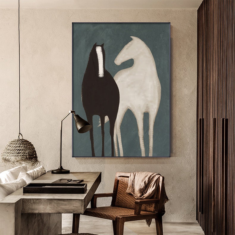 Black & White Horse Art, Abstract Style, Modern Painting #MM305