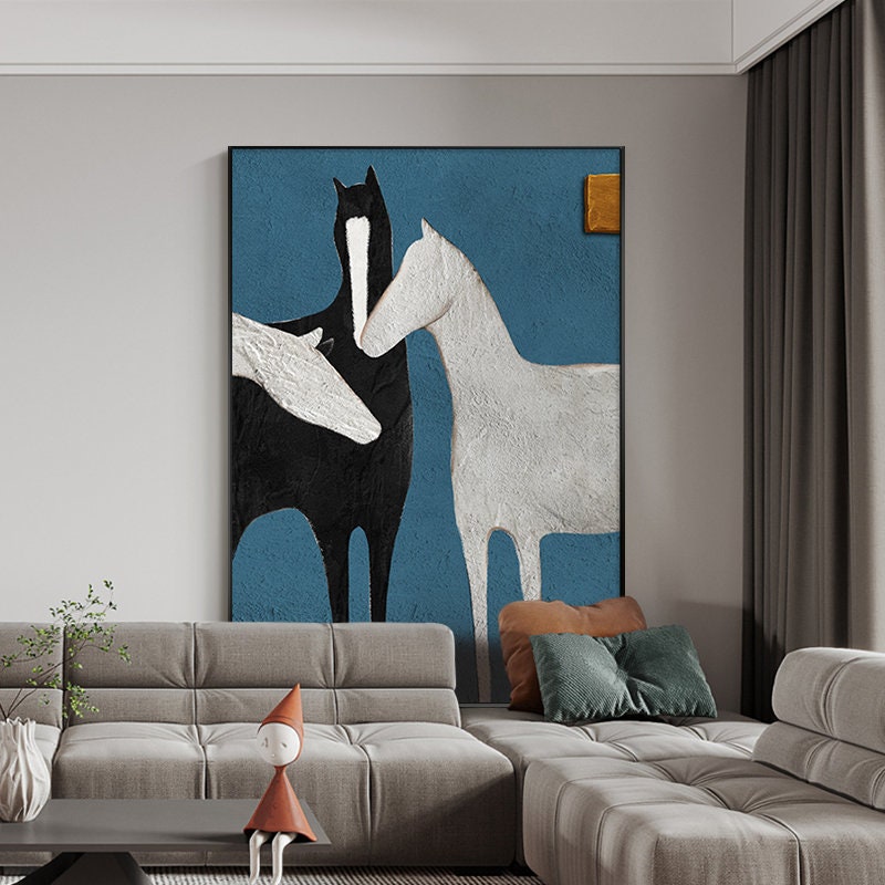 Modern Colorful Abstract Horse Artwork, Unique Set of 3 Modern Art#JP024