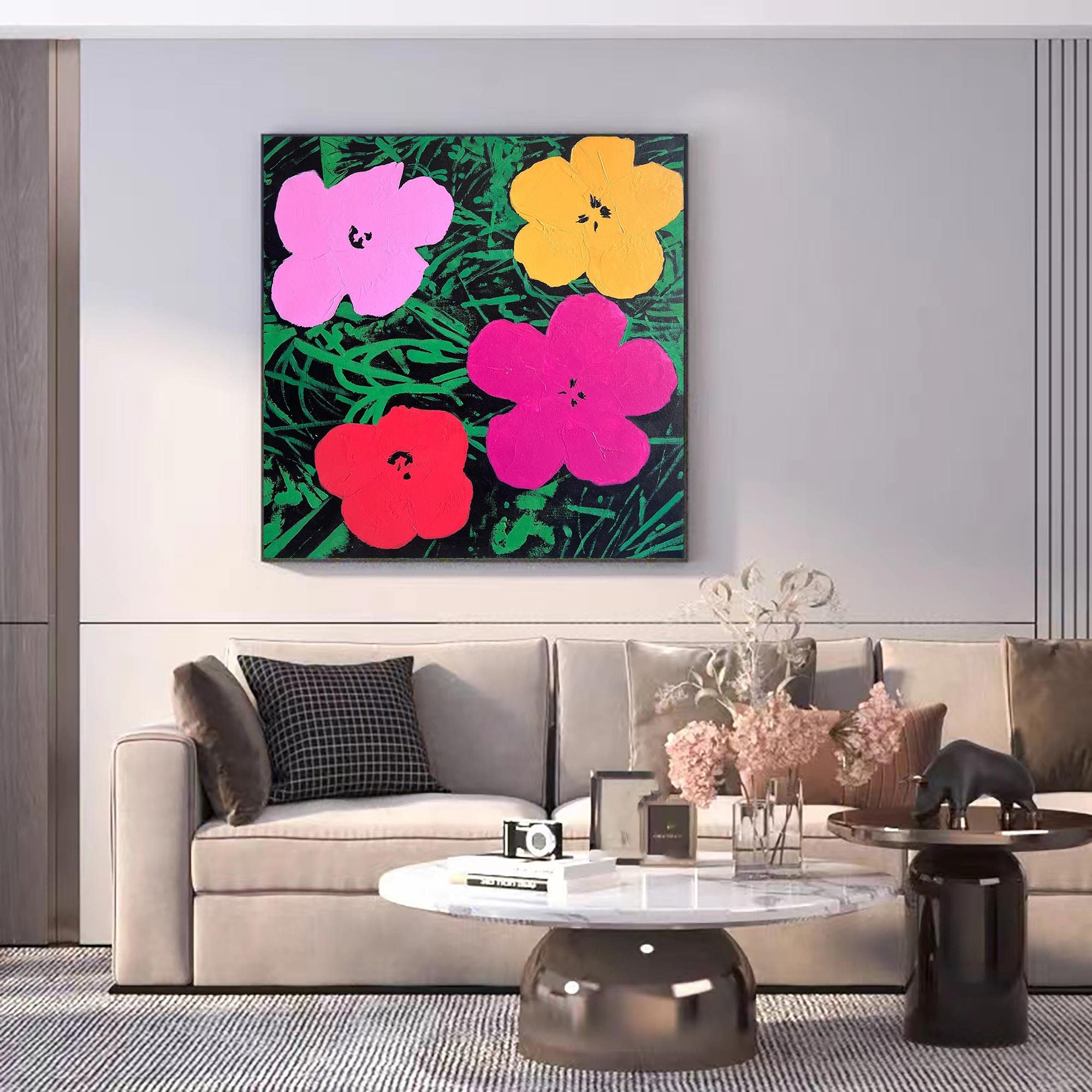 Colorful Warhol-Style Flowers With Bold Design, Pop Art Canvas #FB038