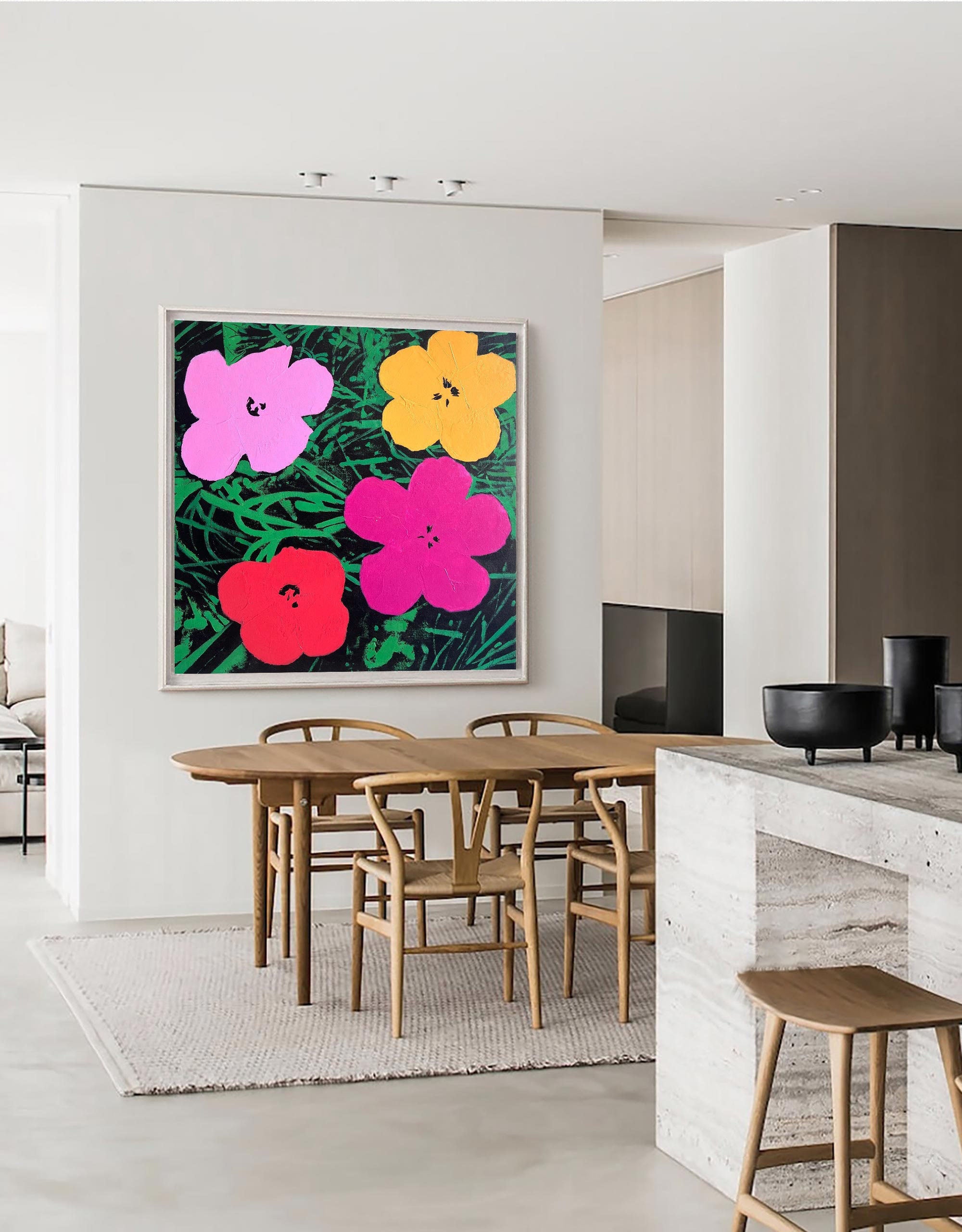 Colorful Warhol-Style Flowers With Bold Design, Pop Art Canvas #FB038