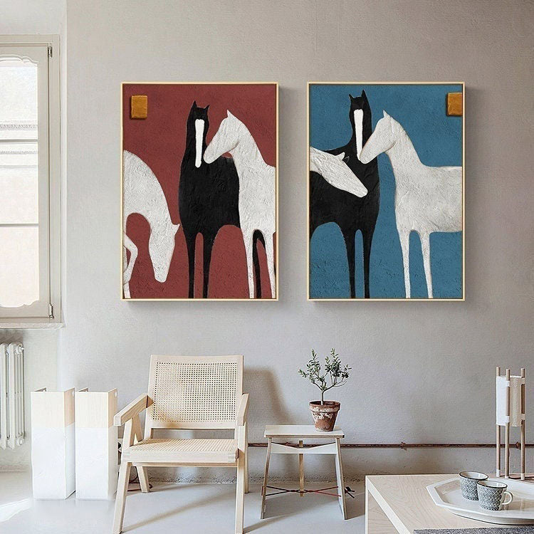 Modern Colorful Abstract Horse Artwork, Unique Set of 3 Modern Art#JP024