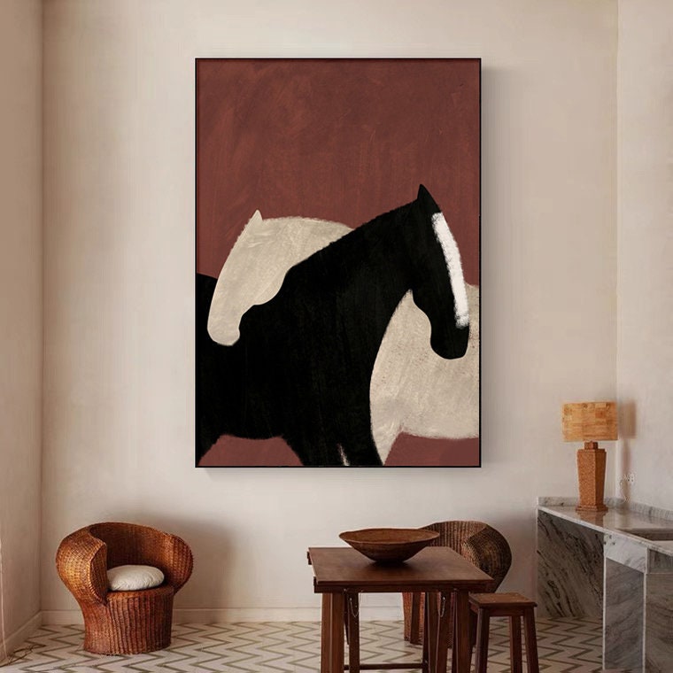 Black & White Horse Art, Minimalist Style, Modern Painting