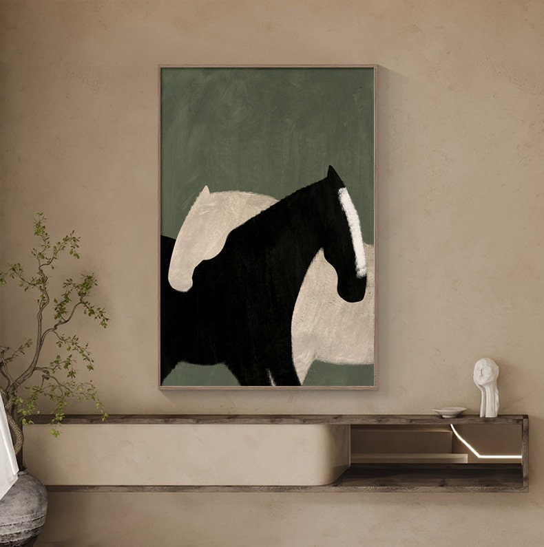 Black & White Horse Art, Minimalist Style, Modern Painting #MM306