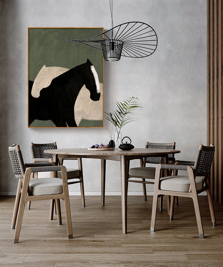 Black & White Horse Art, Minimalist Style, Modern Painting #MM306