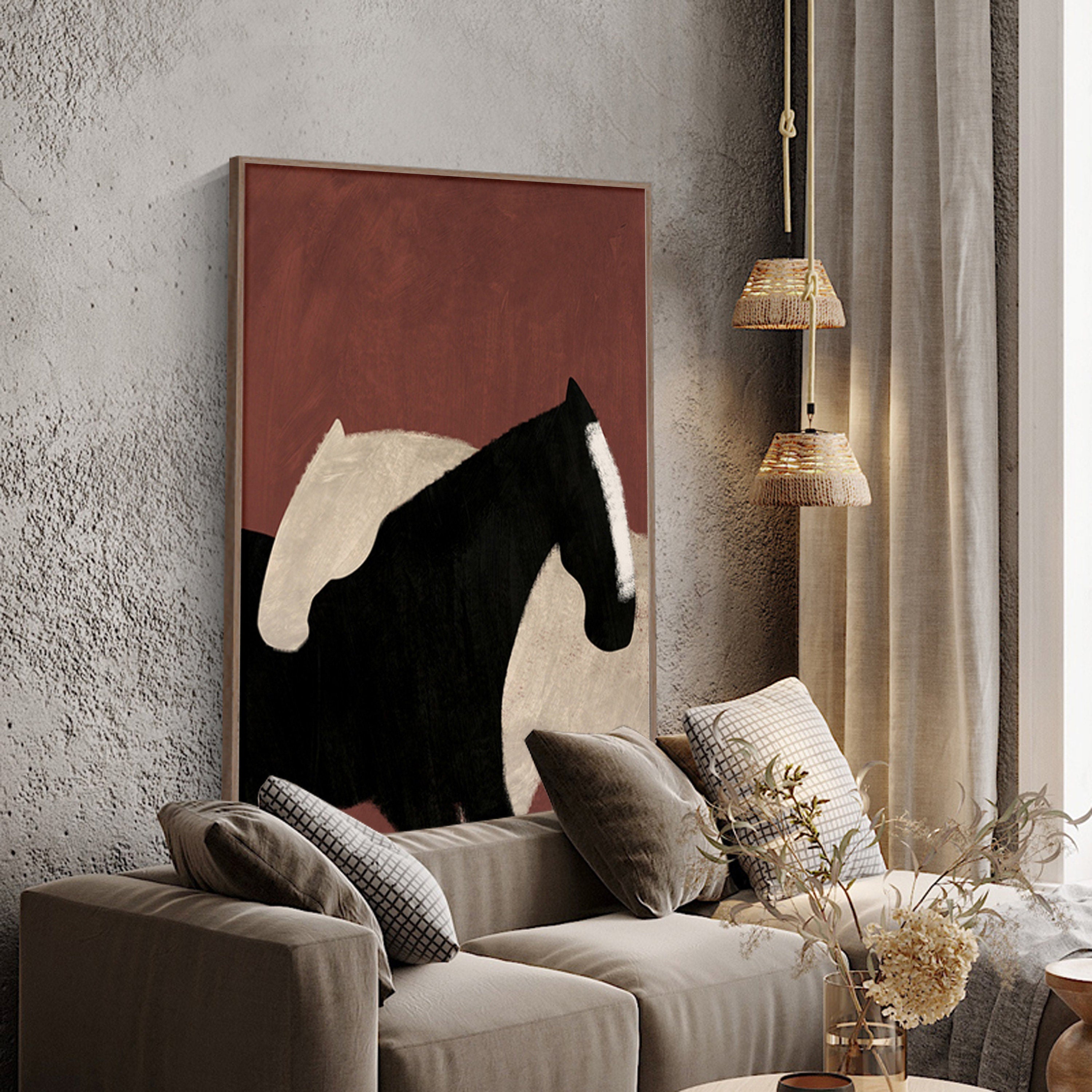 Black & White Horse Art, Minimalist Style, Modern Painting #MM306