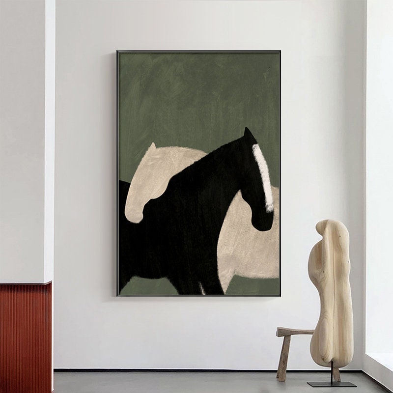 Black & White Horse Art, Minimalist Style, Modern Painting #MM306