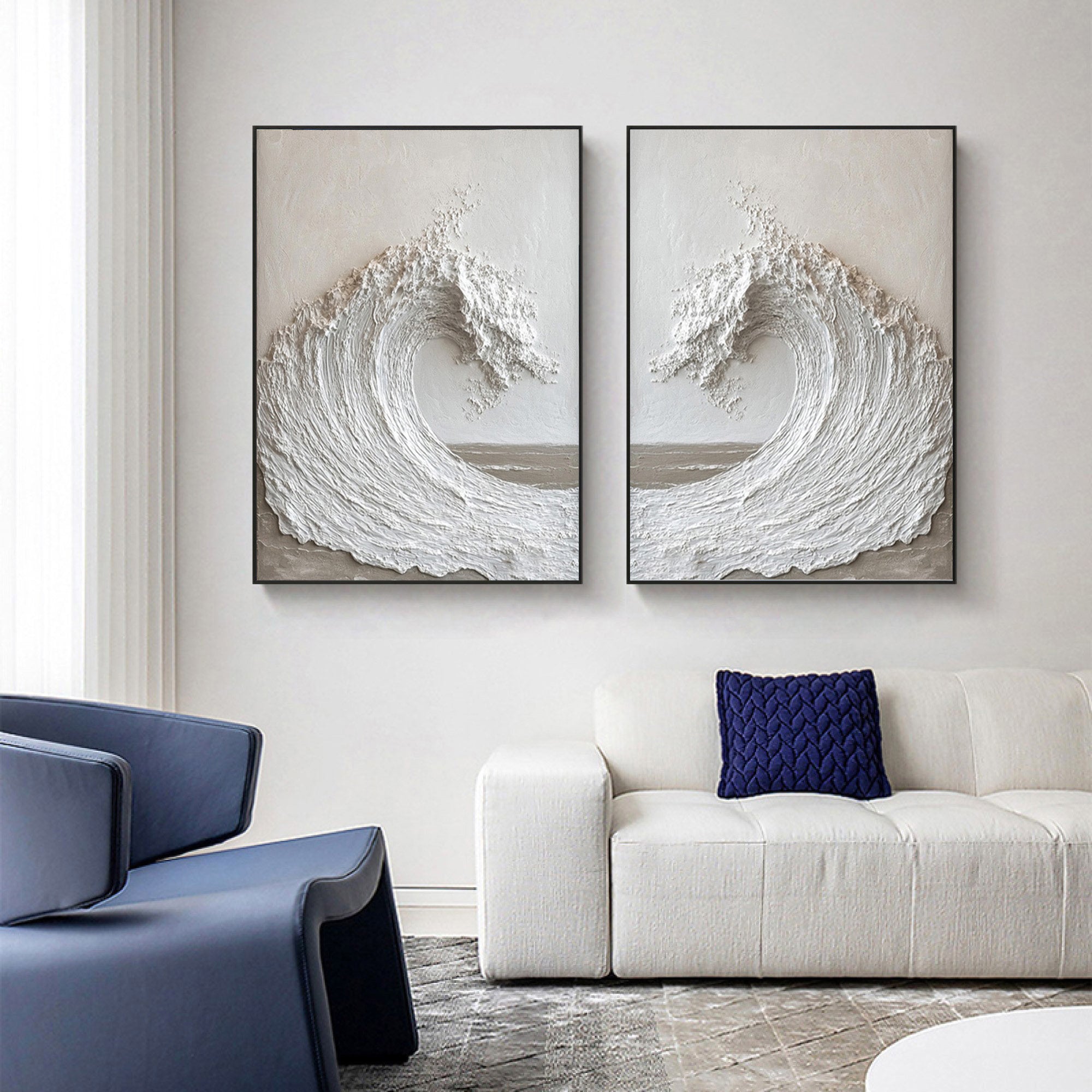 Beige Minimalist Ocean Wave Art 3D Canvas Set of 2 #OP066