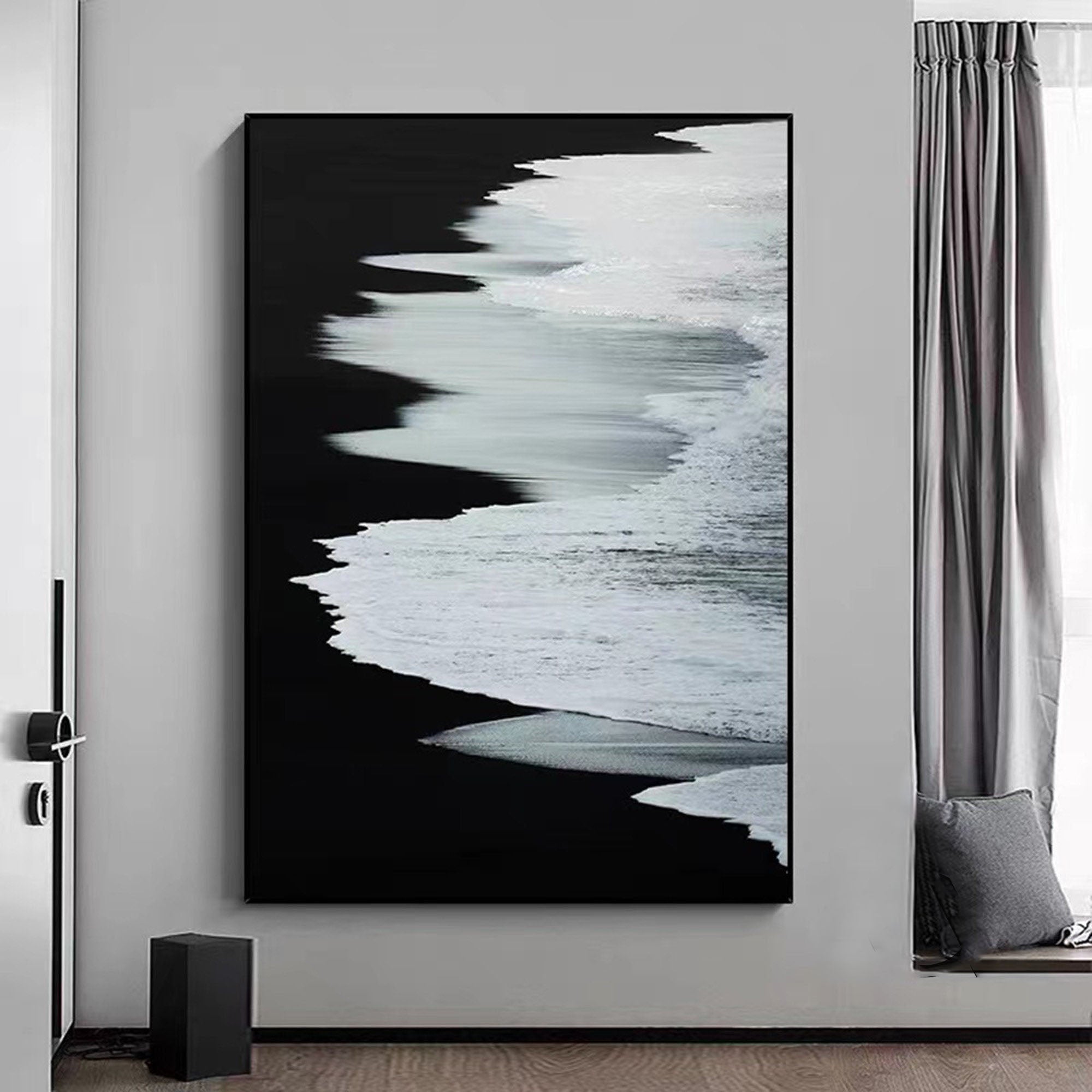 Energetic Black and White Ocean Minimalist Abstract Wall Art  #OP069