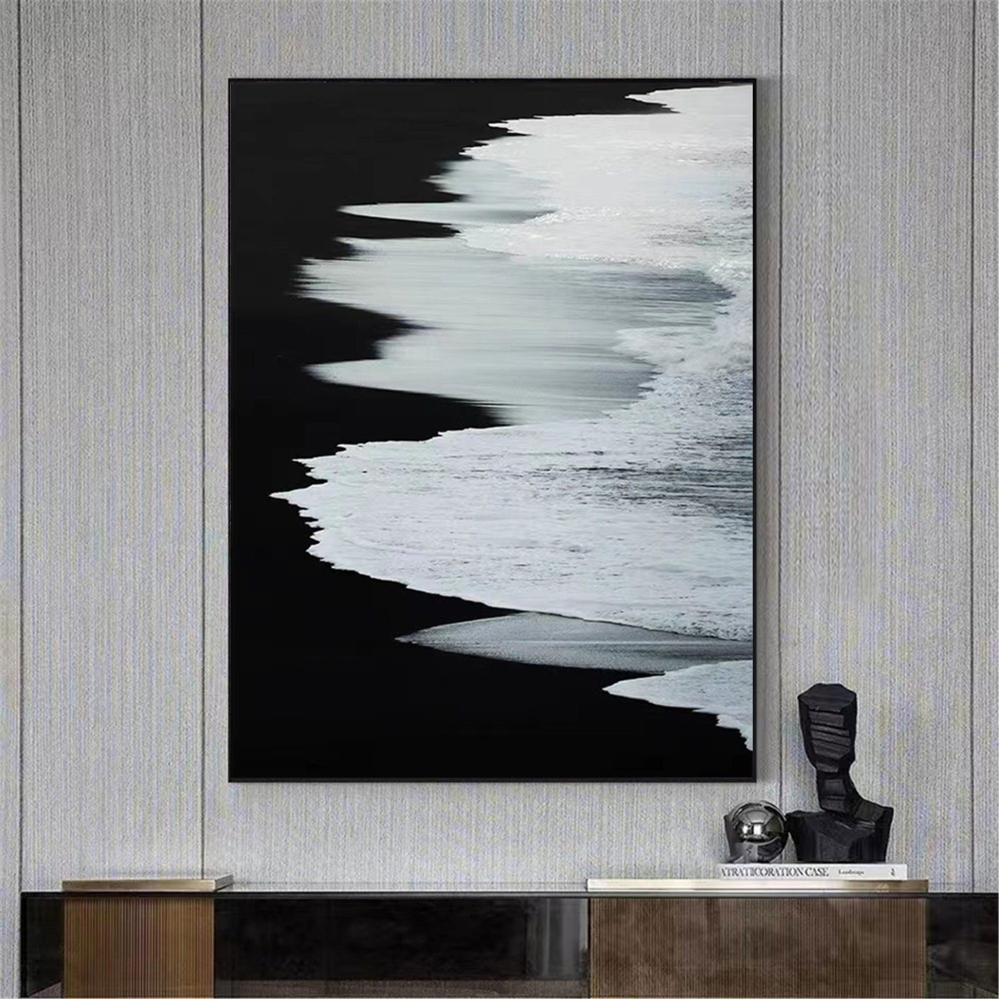 Energetic Black and White Ocean Minimalist Abstract Wall Art  #OP069