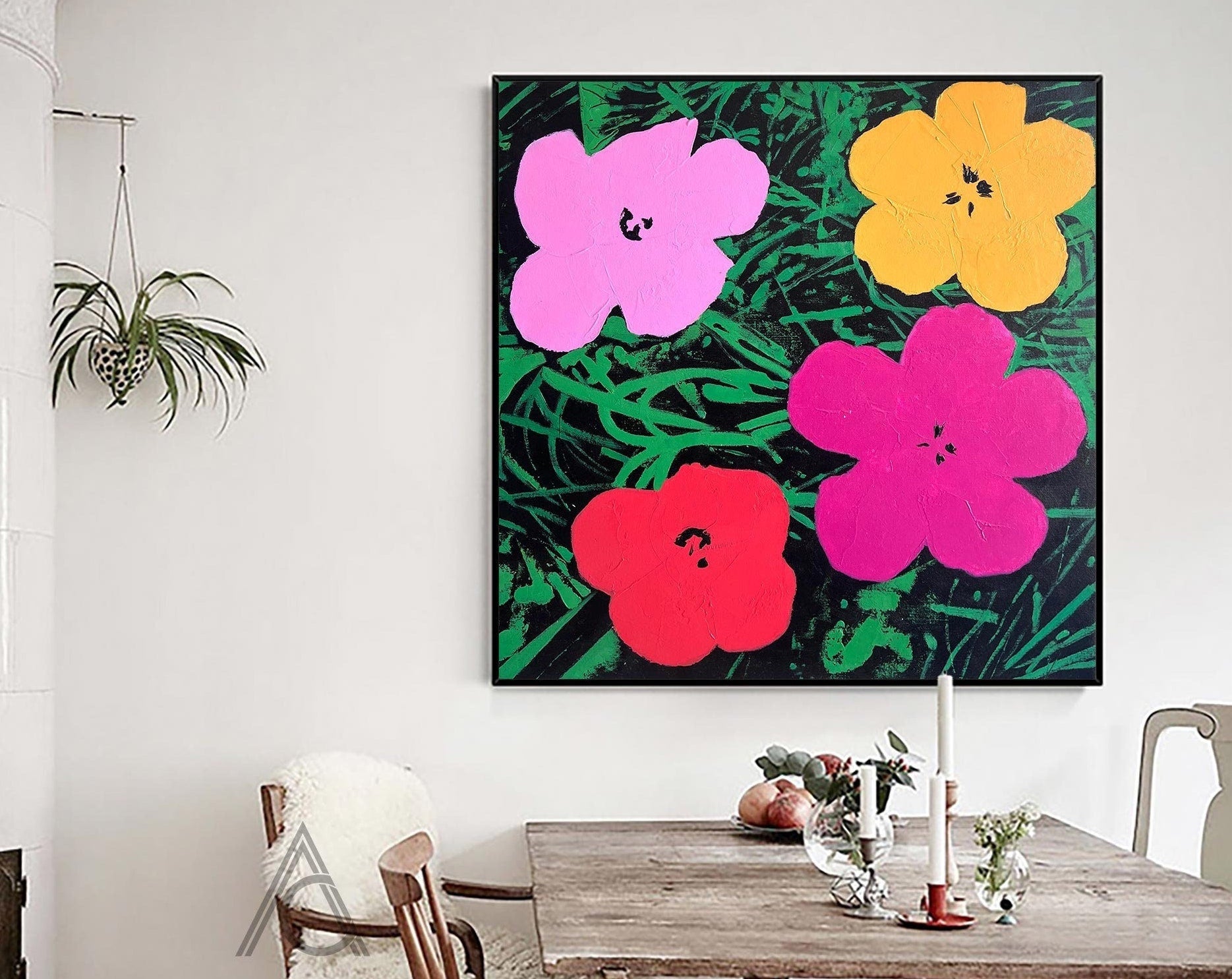 Colorful Warhol-Style Flowers With Bold Design, Pop Art Canvas #FB038