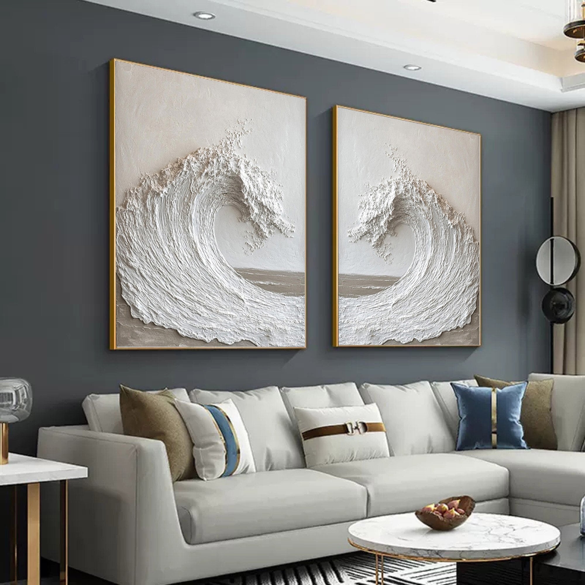 Beige Minimalist Ocean Wave Art 3D Canvas Set of 2 #OP066