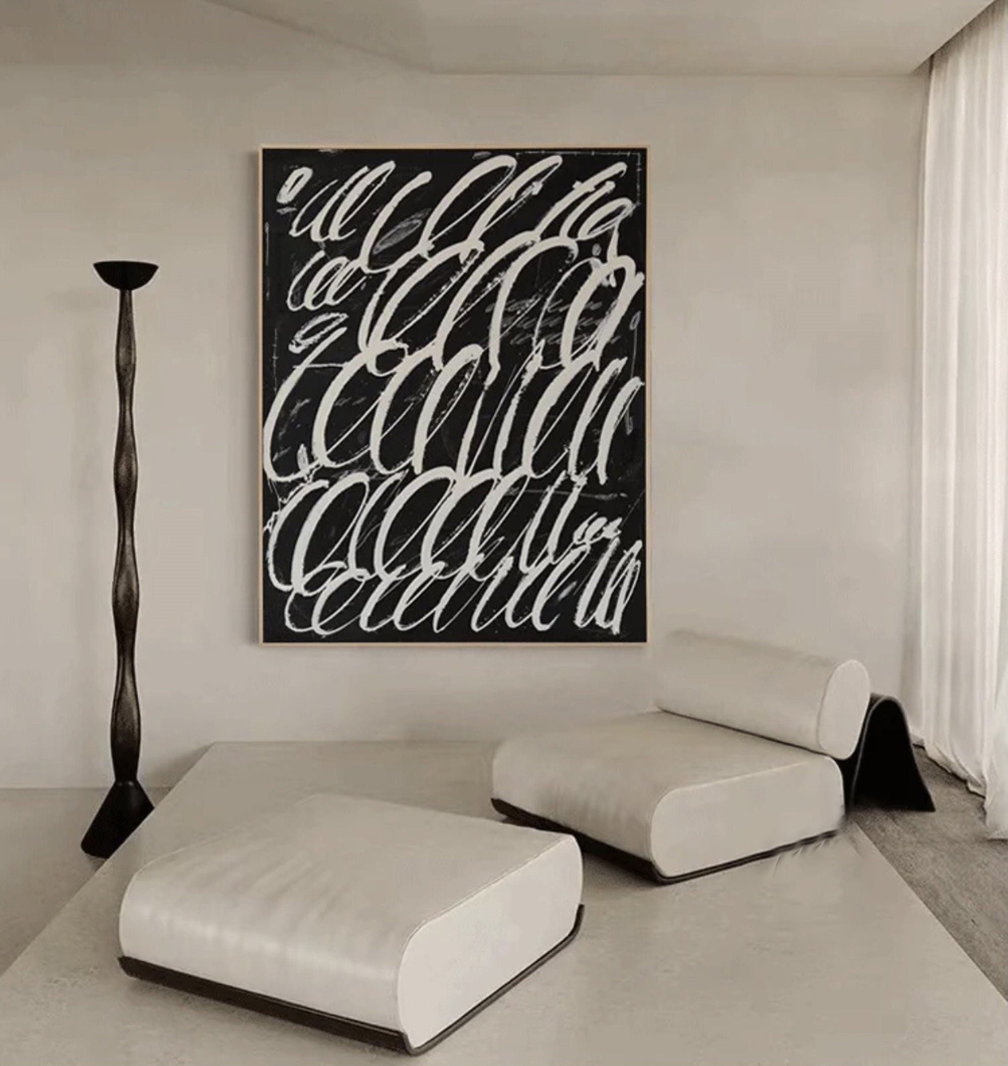 Black and White Line Abstract Minimalist Modern Art #MM268