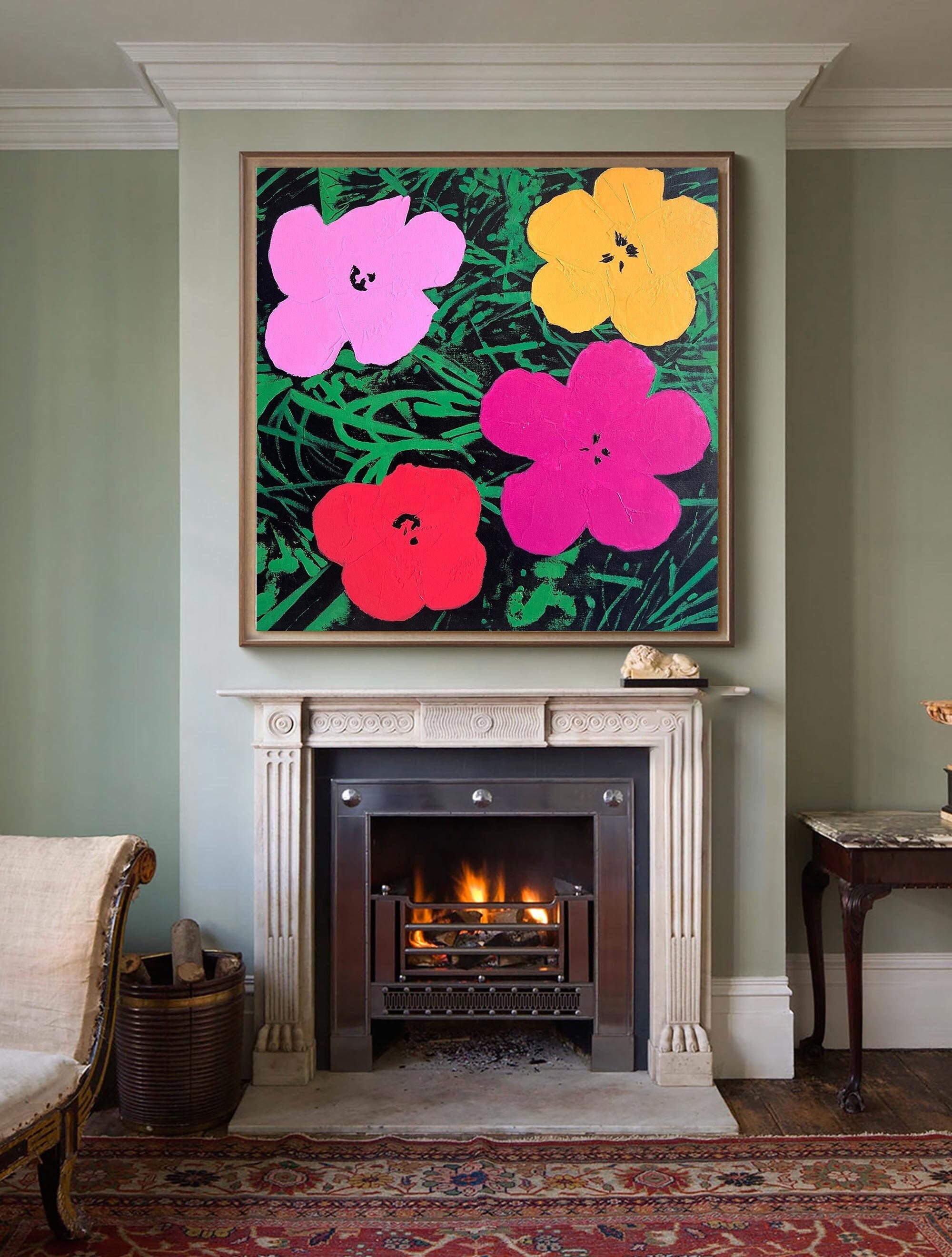 Colorful Warhol-Style Flowers With Bold Design, Pop Art Canvas #FB038