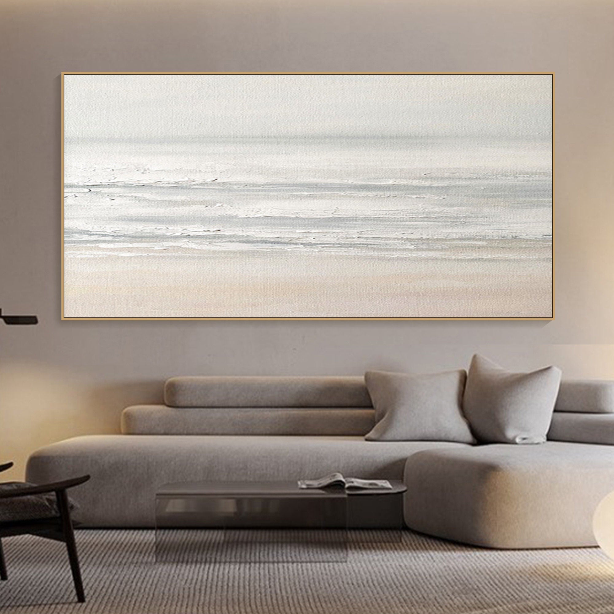 Beige and Blue Serene Beach Abstract, Minimalist Wall Art  #OP071