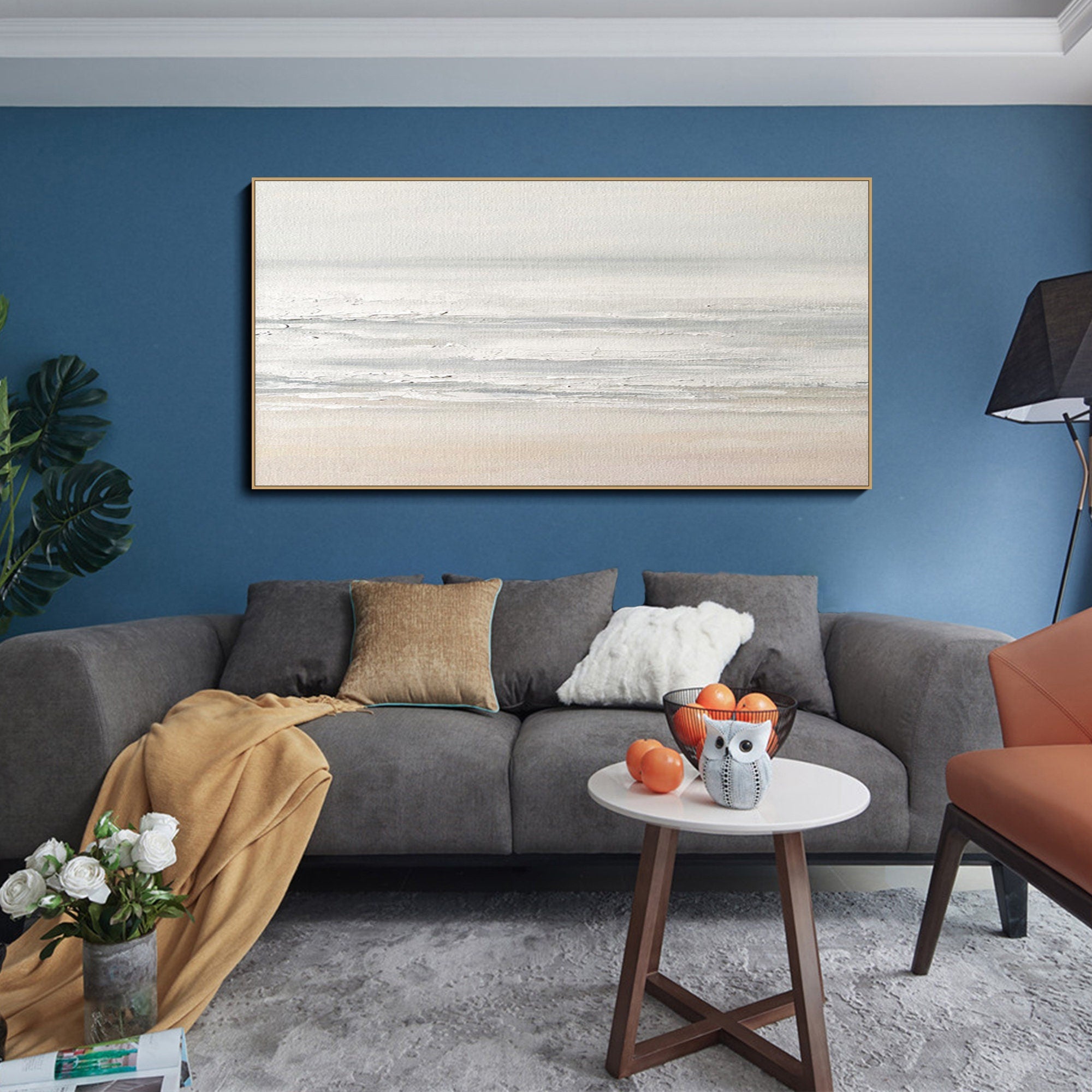 Beige and Blue Serene Beach Abstract, Minimalist Wall Art  #OP071