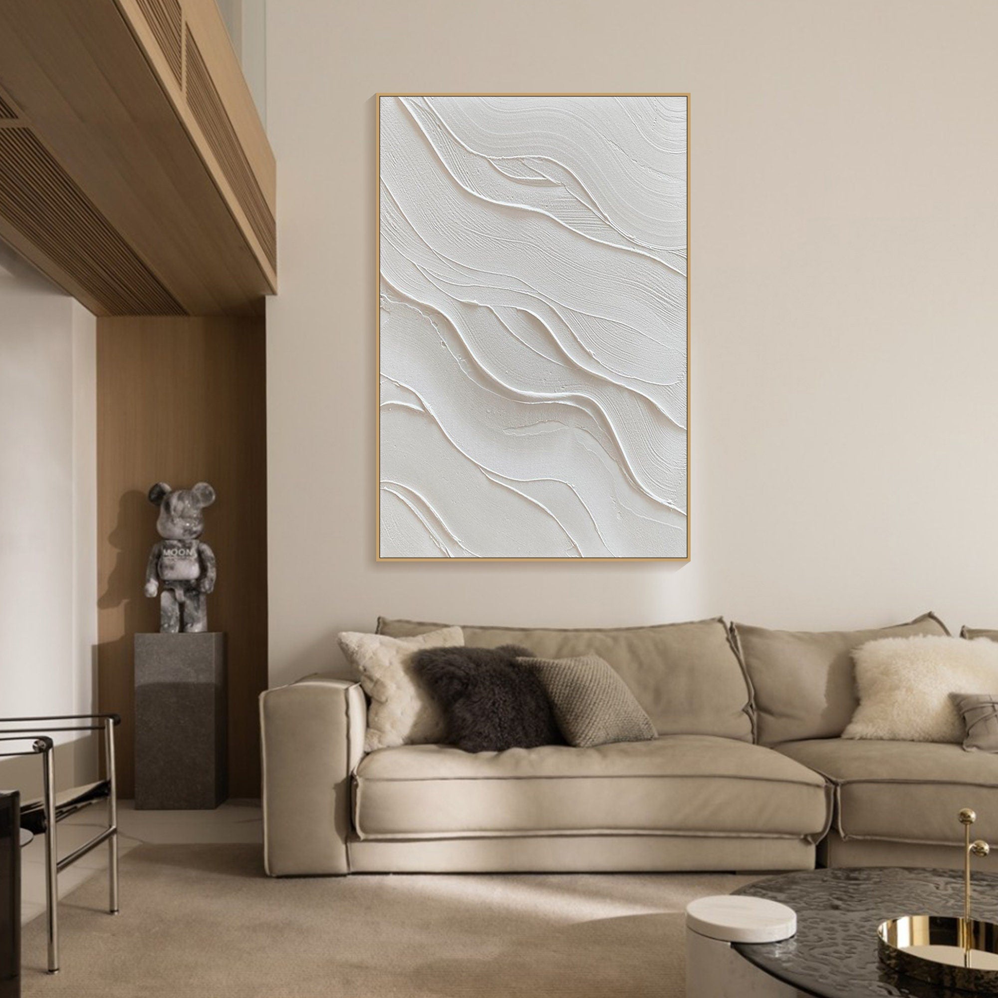 3D White Flowing Forms Abstract, Minimalist Wall Art #OP075