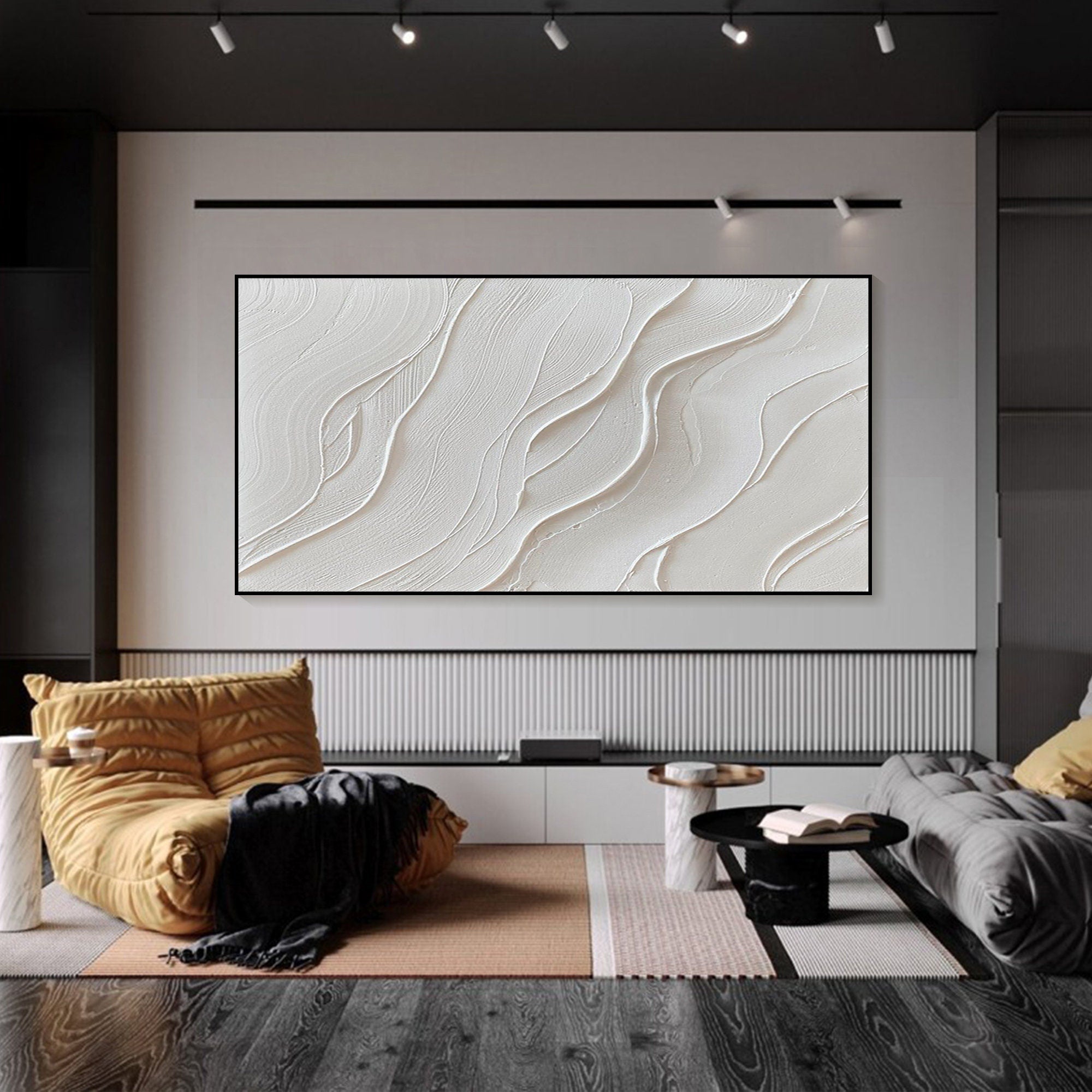 3D White Flowing Forms Abstract, Minimalist Wall Art #OP075