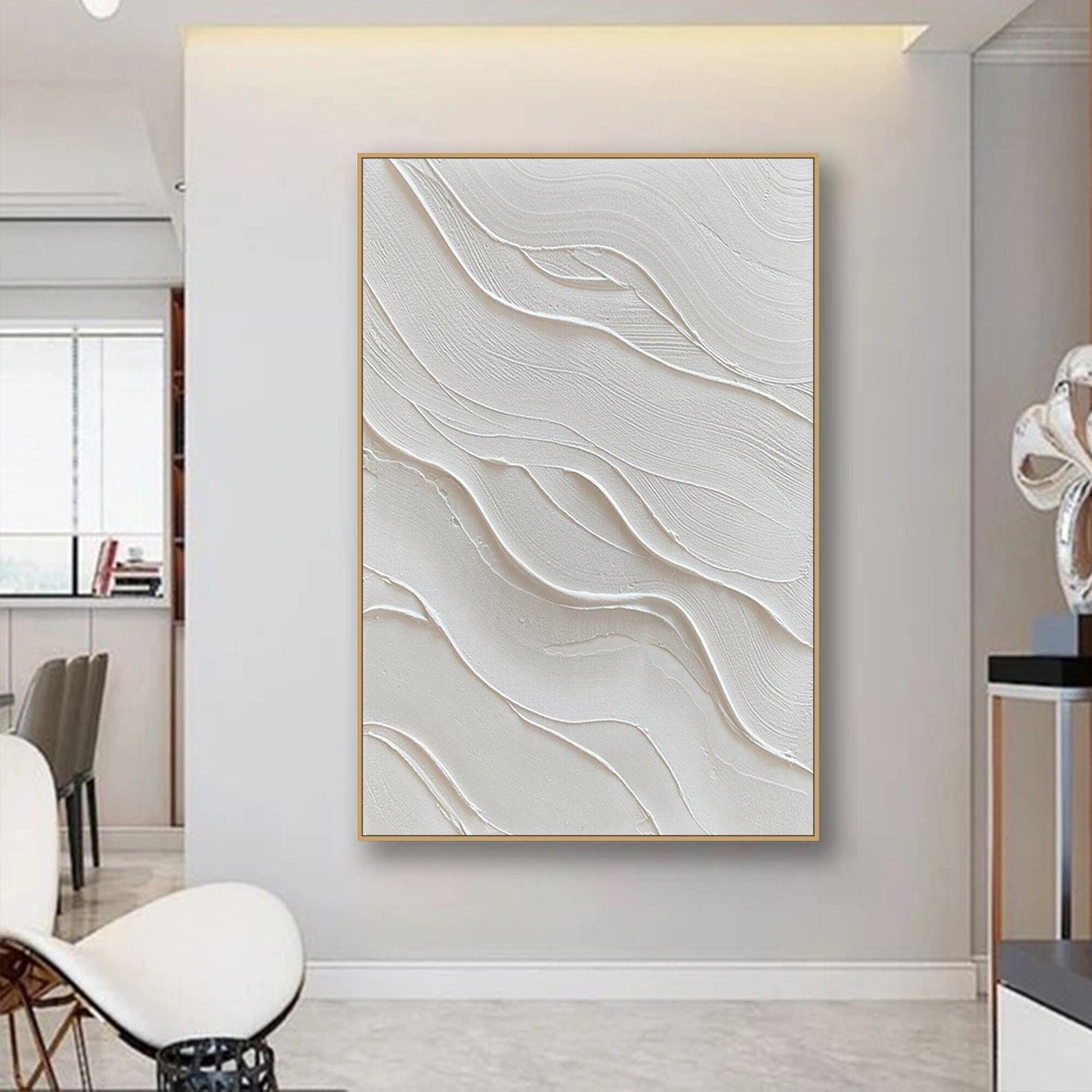 3D White Flowing Forms Abstract, Minimalist Wall Art #OP075