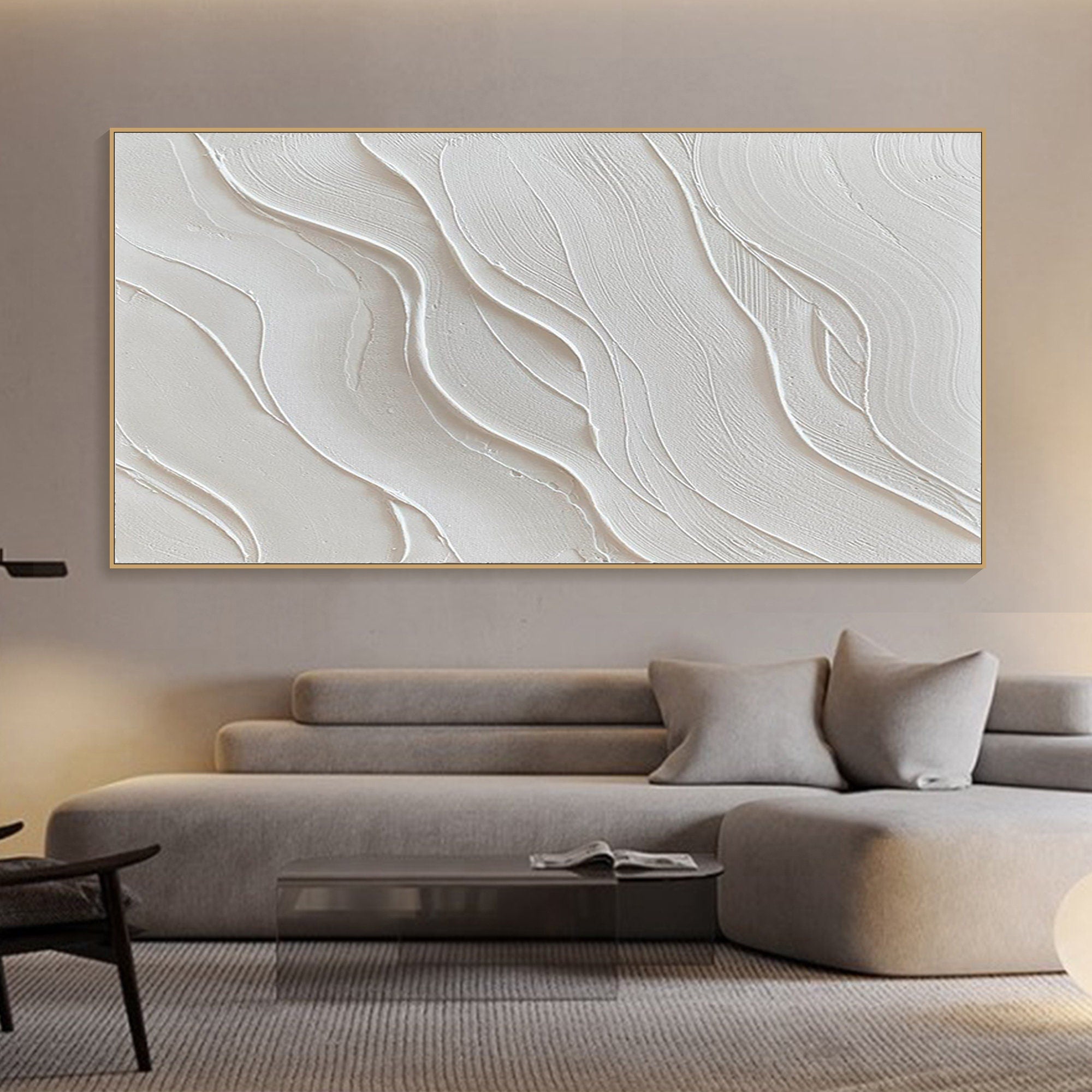 3D White Flowing Forms Abstract, Minimalist Wall Art #OP075