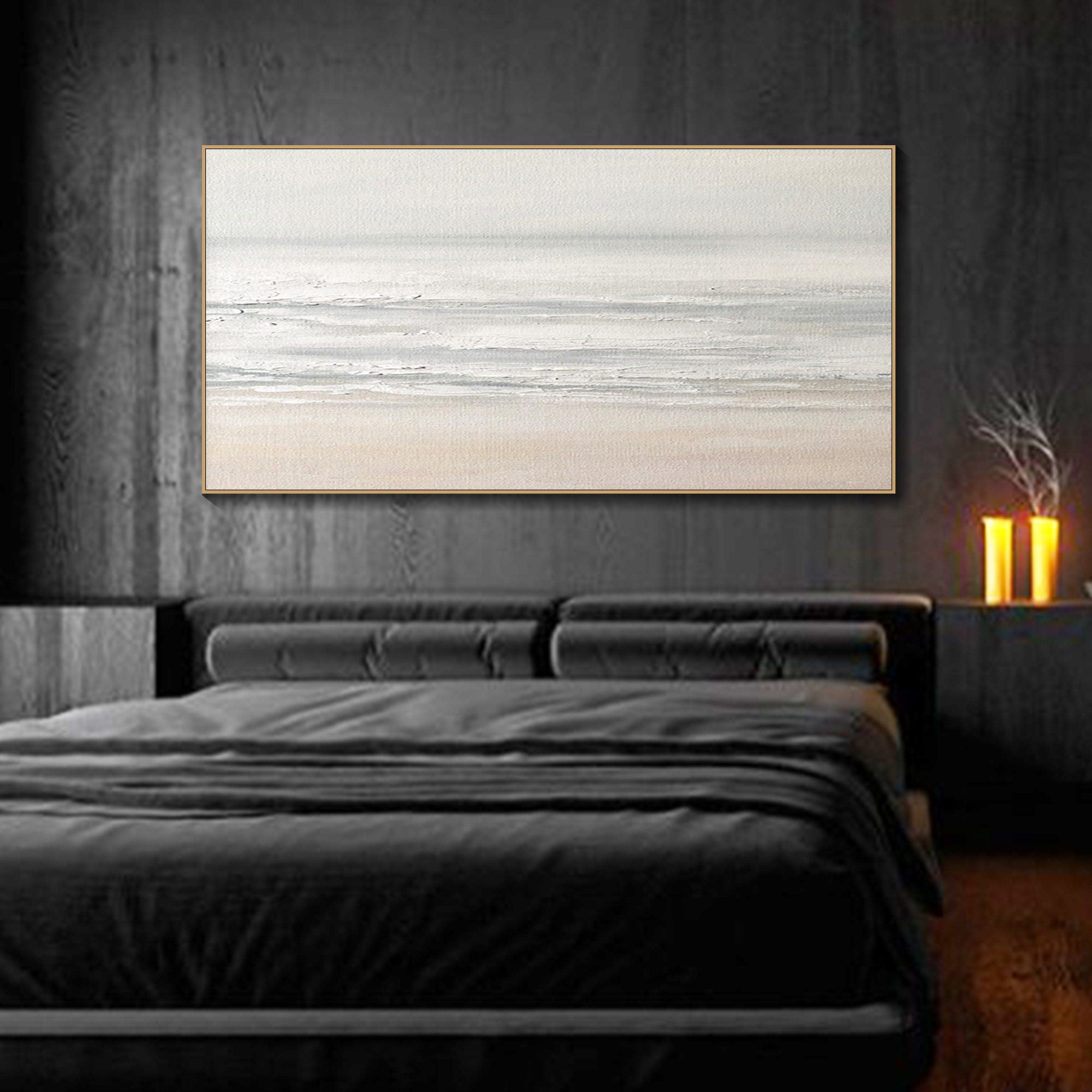 Beige and Blue Serene Beach Abstract, Minimalist Wall Art  #OP071