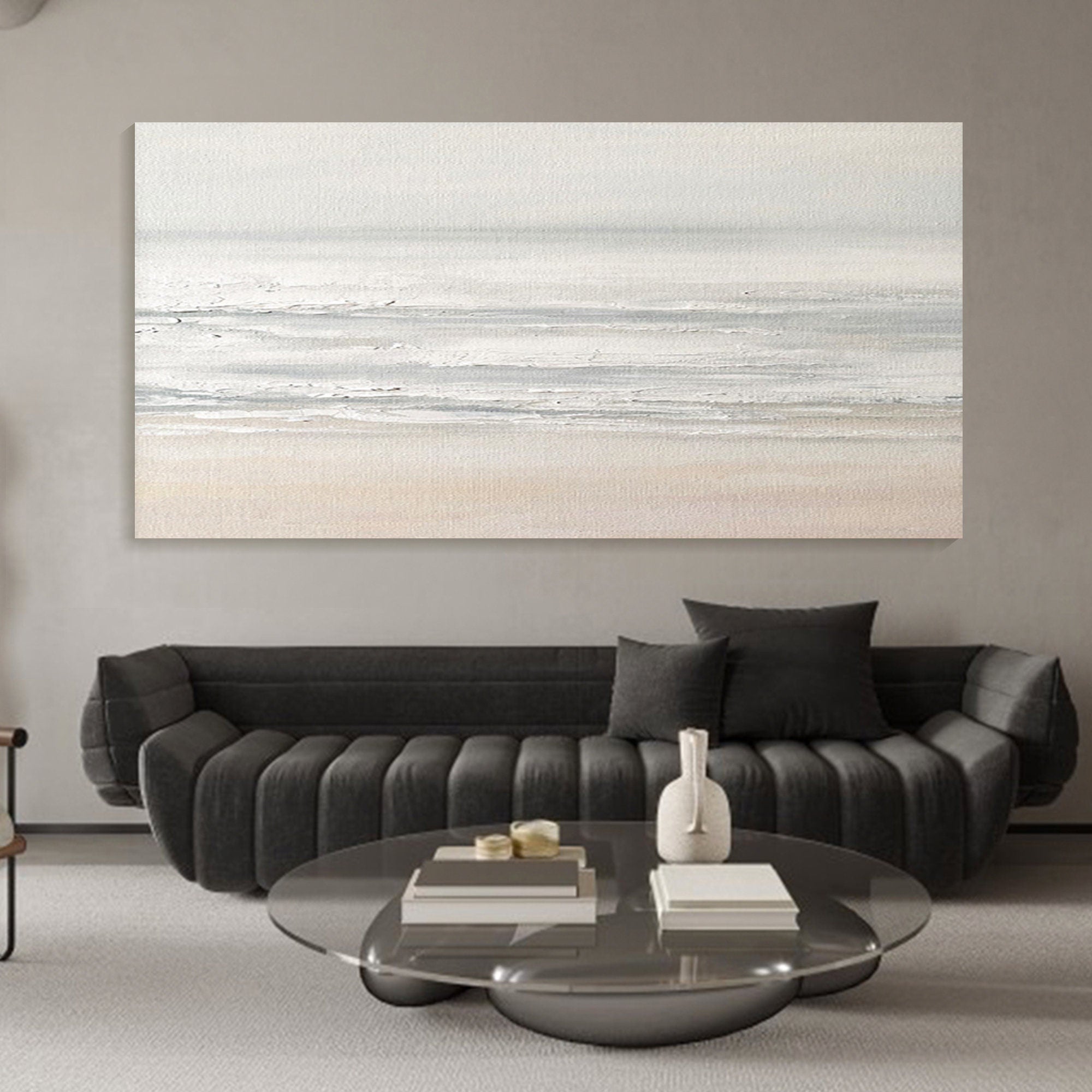 Beige and Blue Serene Beach Abstract, Minimalist Wall Art  #OP071