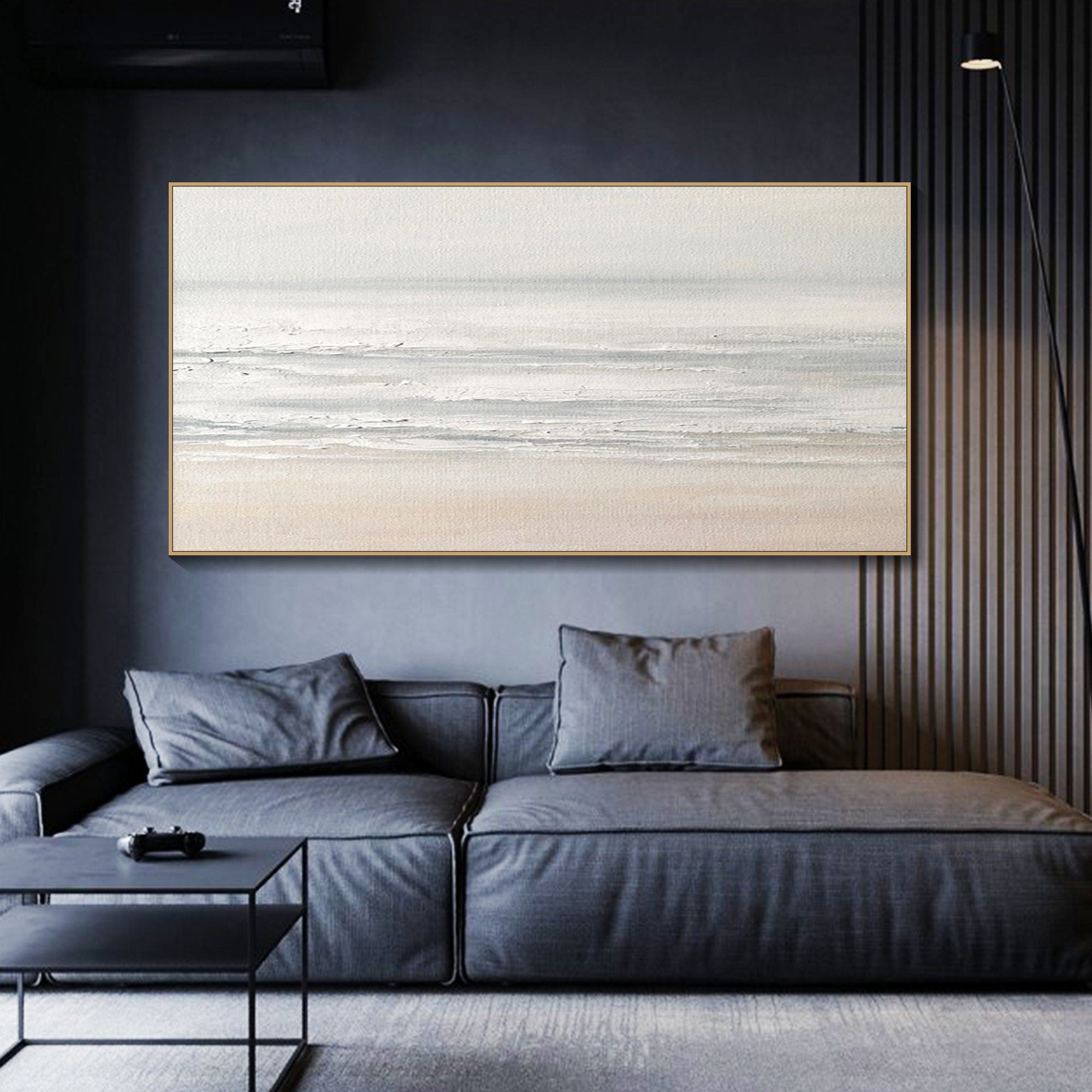 Beige and Blue Serene Beach Abstract, Minimalist Wall Art  #OP071