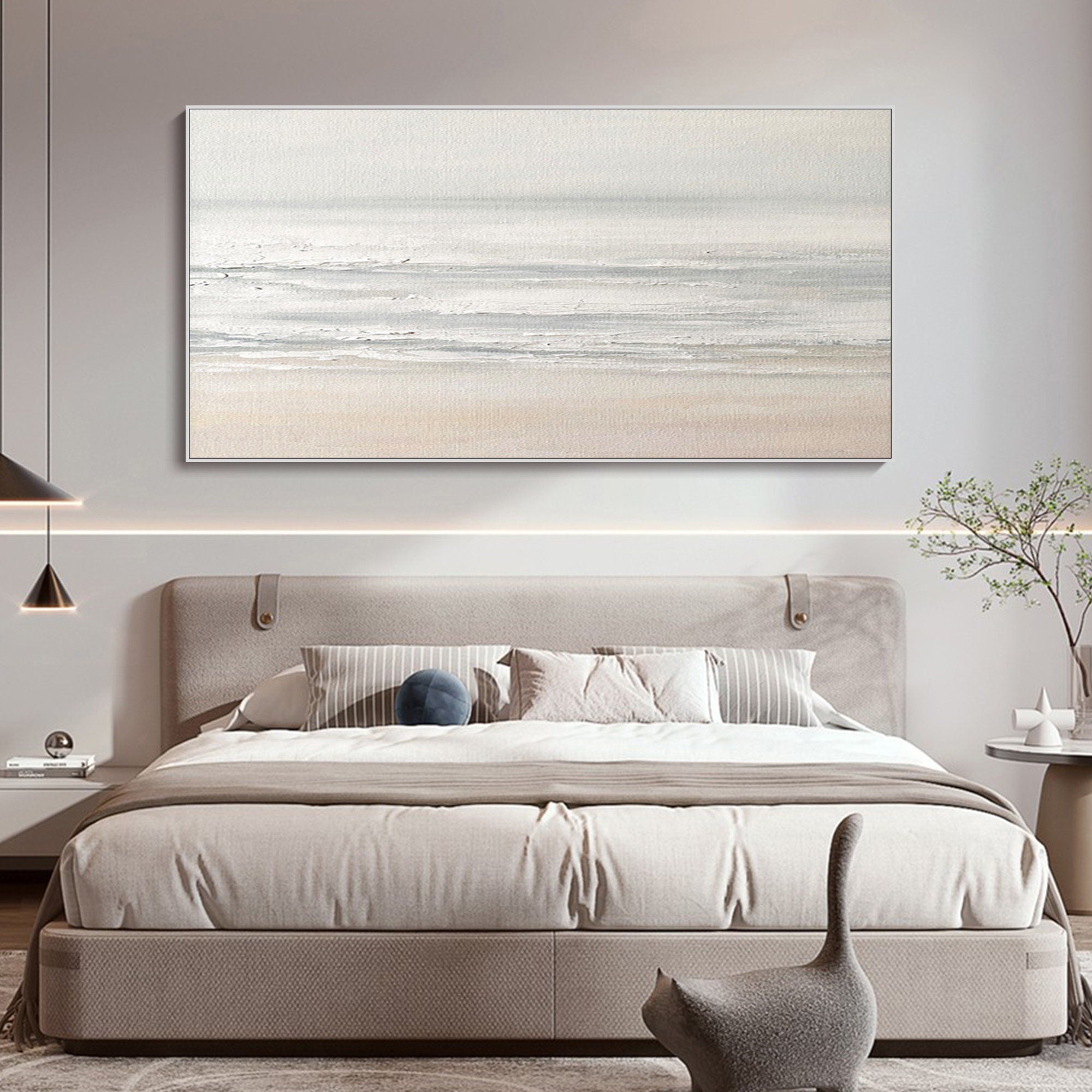 Beige and Blue Serene Beach Abstract, Minimalist Wall Art  #OP071