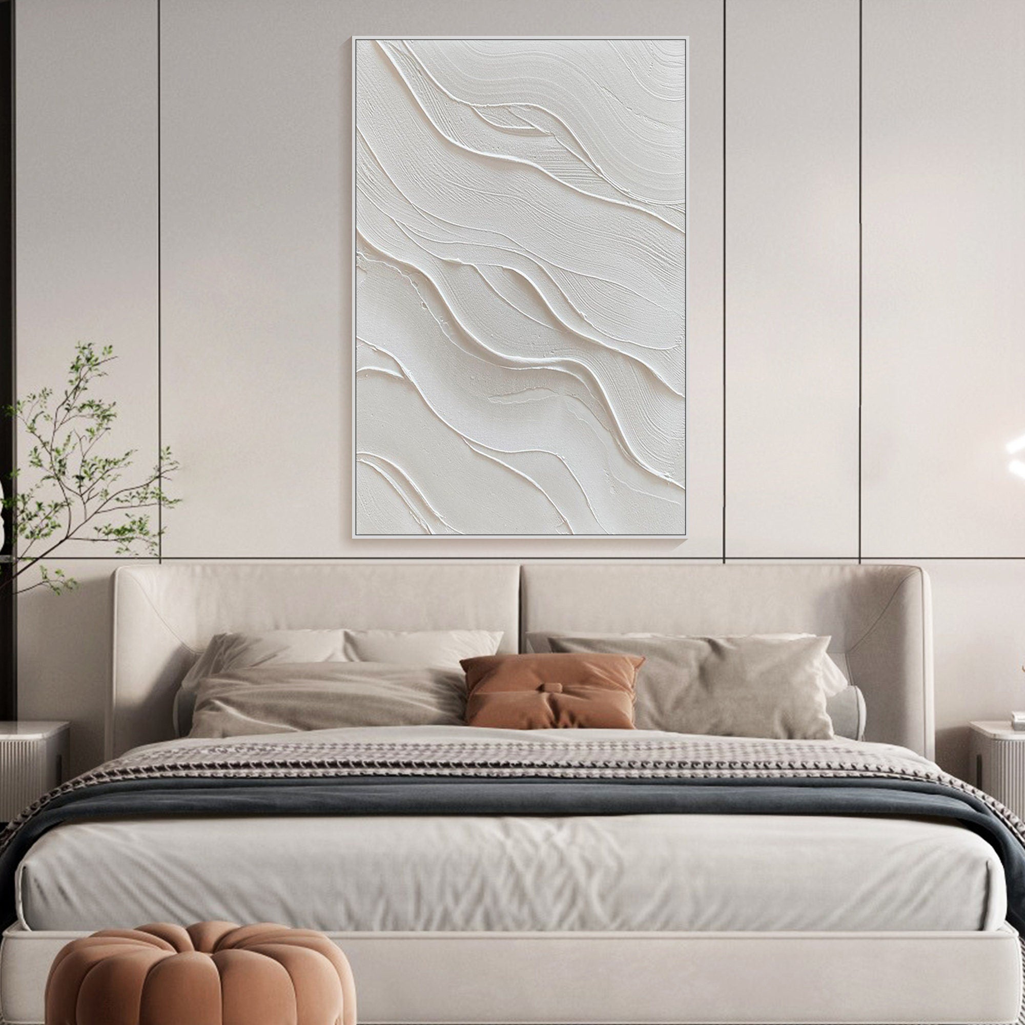 3D White Flowing Forms Abstract, Minimalist Wall Art #OP075