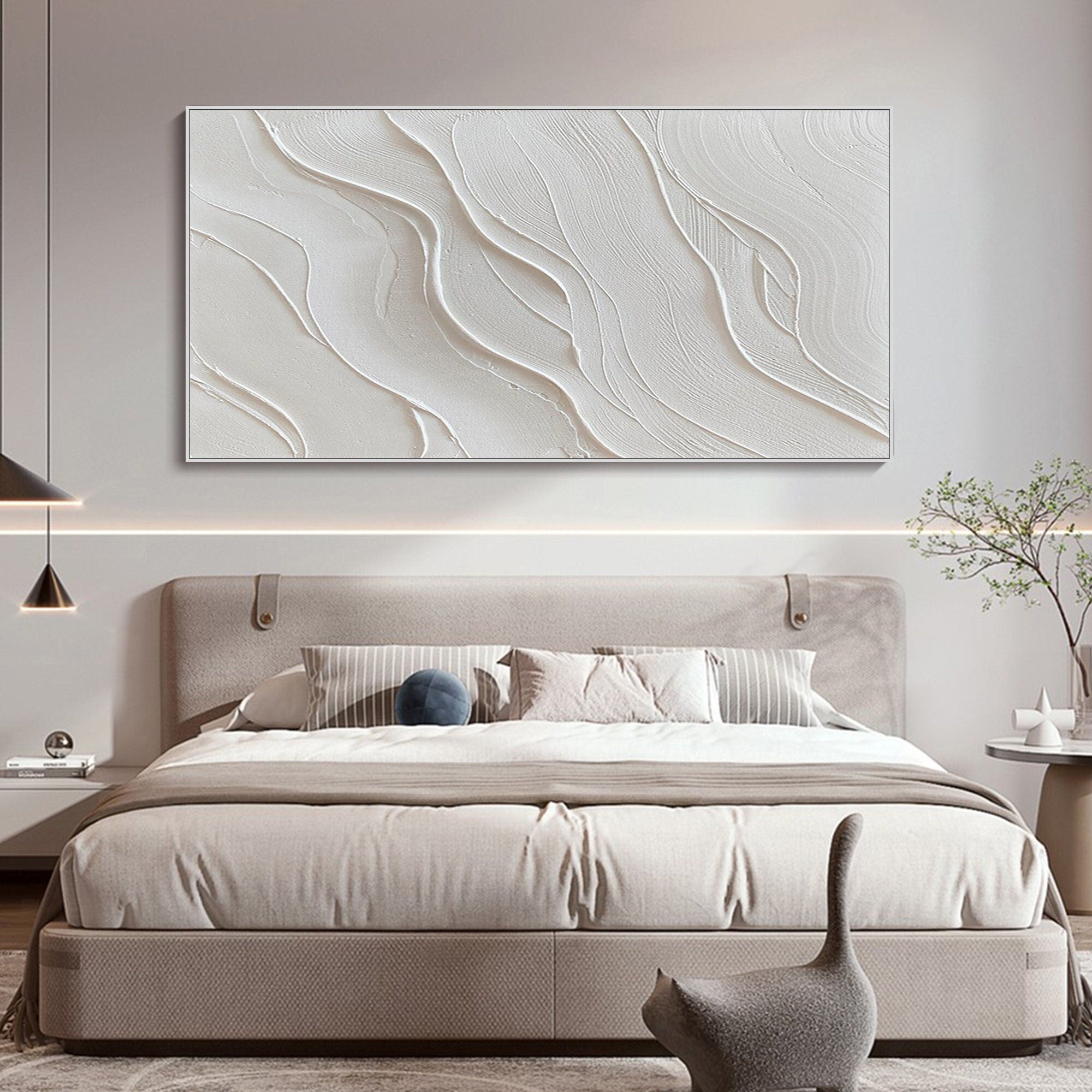 3D White Flowing Forms Abstract, Minimalist Wall Art #OP075