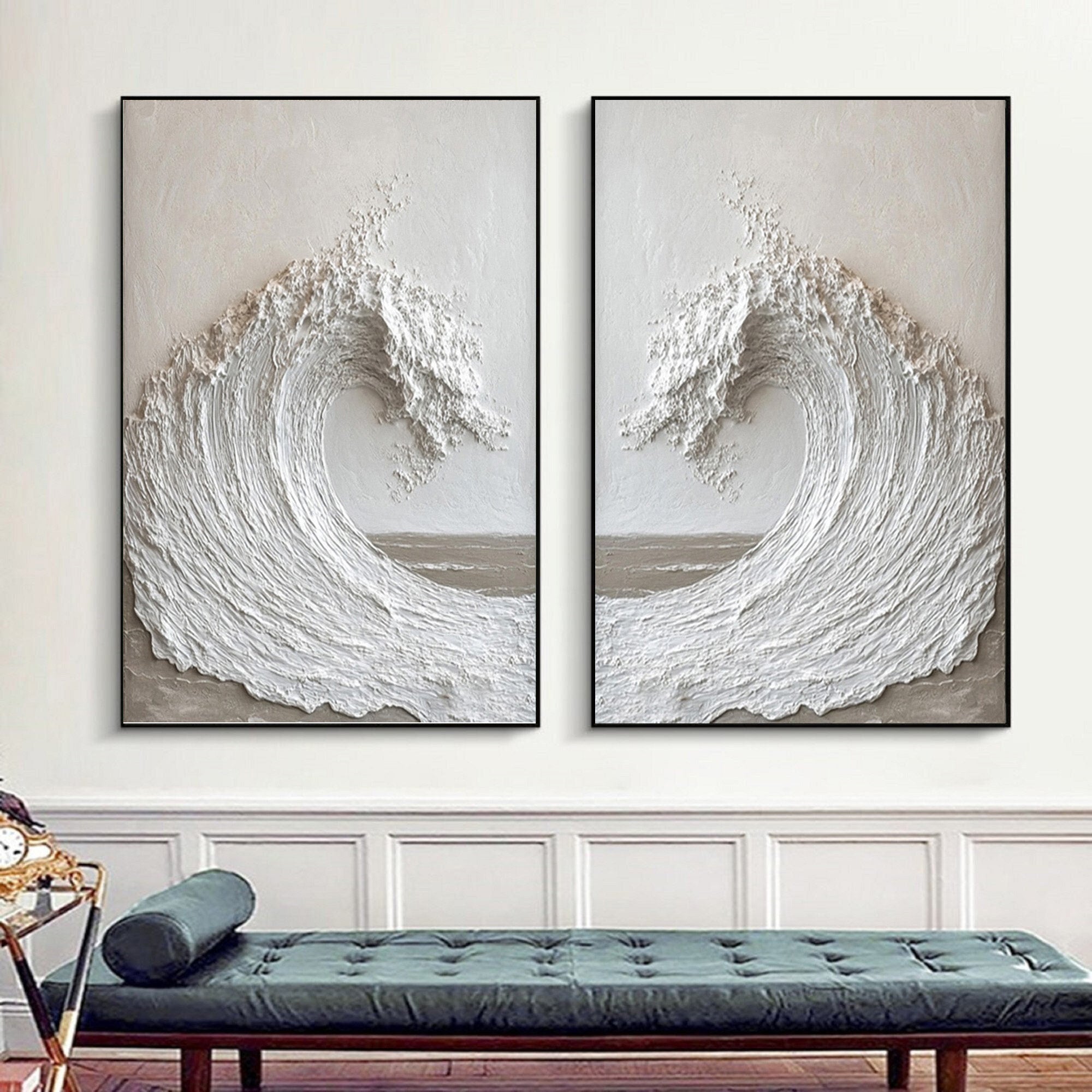 Beige Minimalist Ocean Wave Art