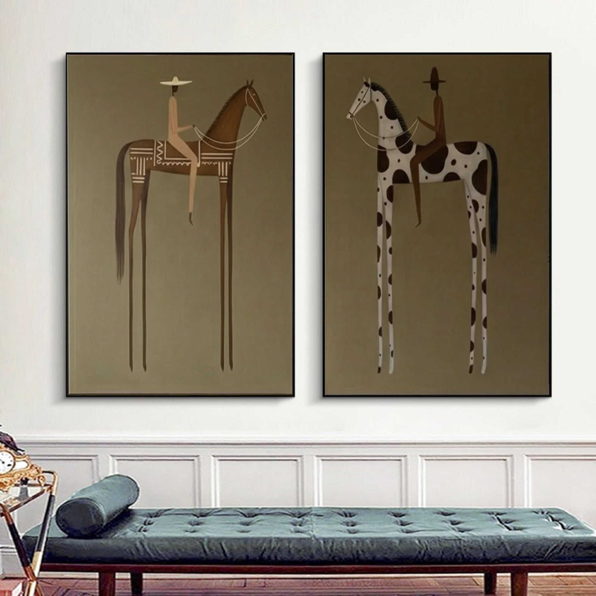 Contemporary Horse Rider Diptych Abstract Equestrian Canvas Art