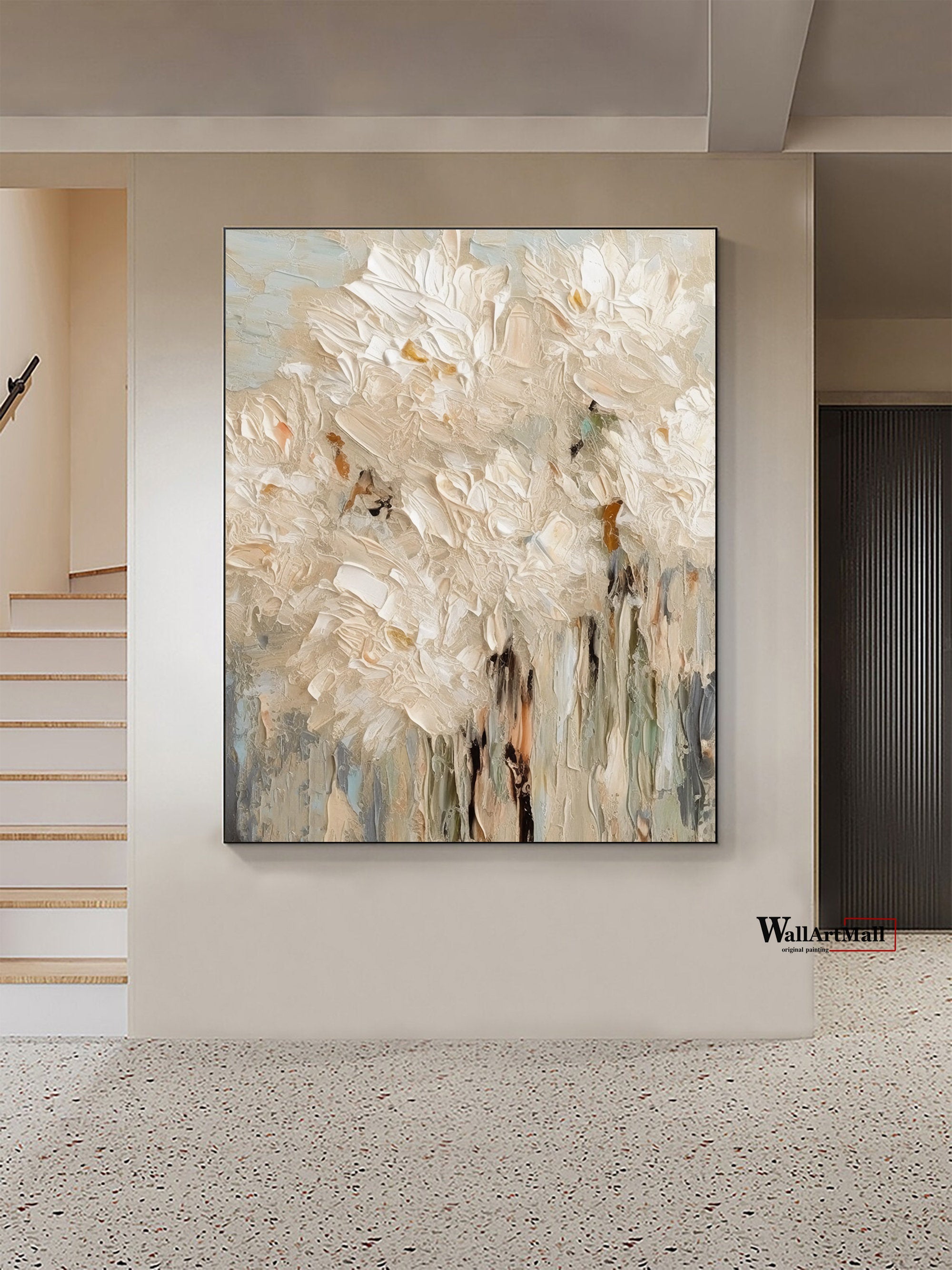 Neutral Textured Floral Canvas Modern Abstract Wall Art #FB035