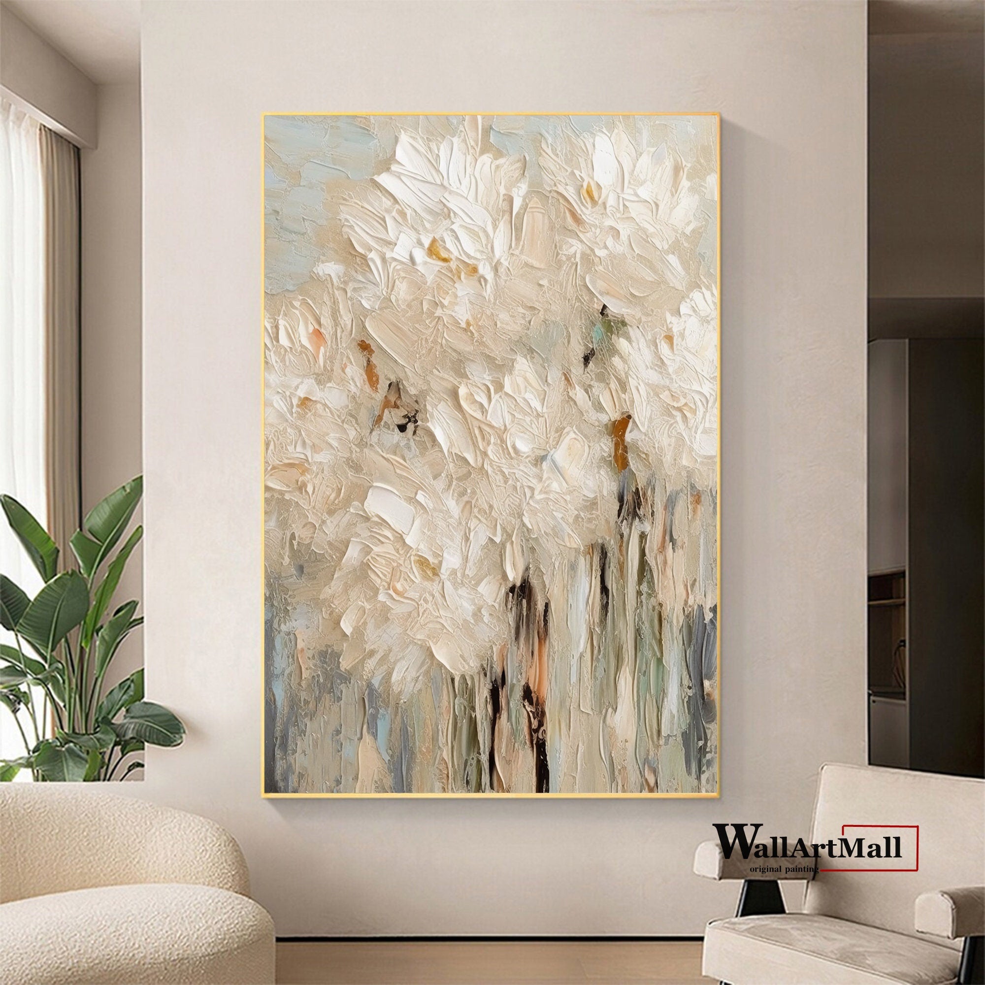 Neutral Textured Floral Canvas