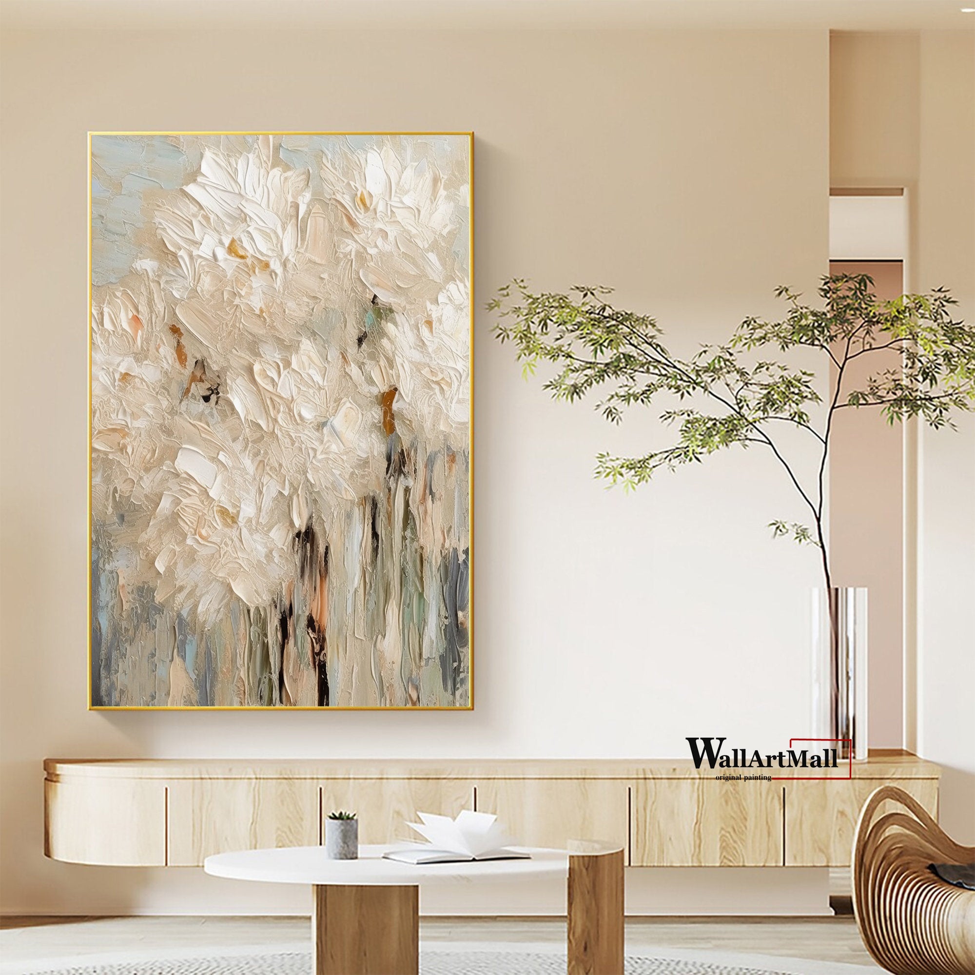 Neutral Textured Floral Canvas Modern Abstract Wall Art #FB035