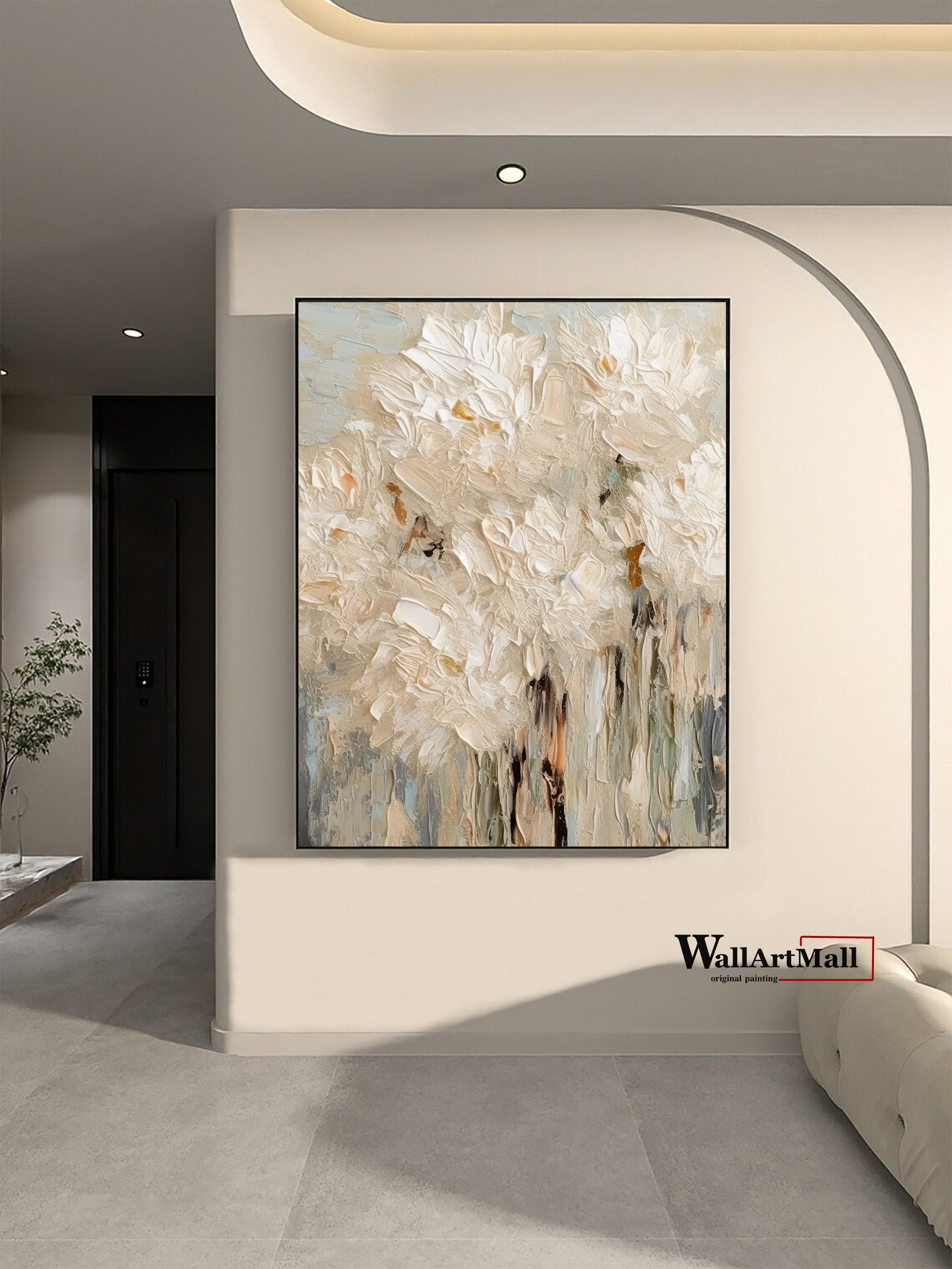 Neutral Textured Floral Canvas Modern Abstract Wall Art #FB035