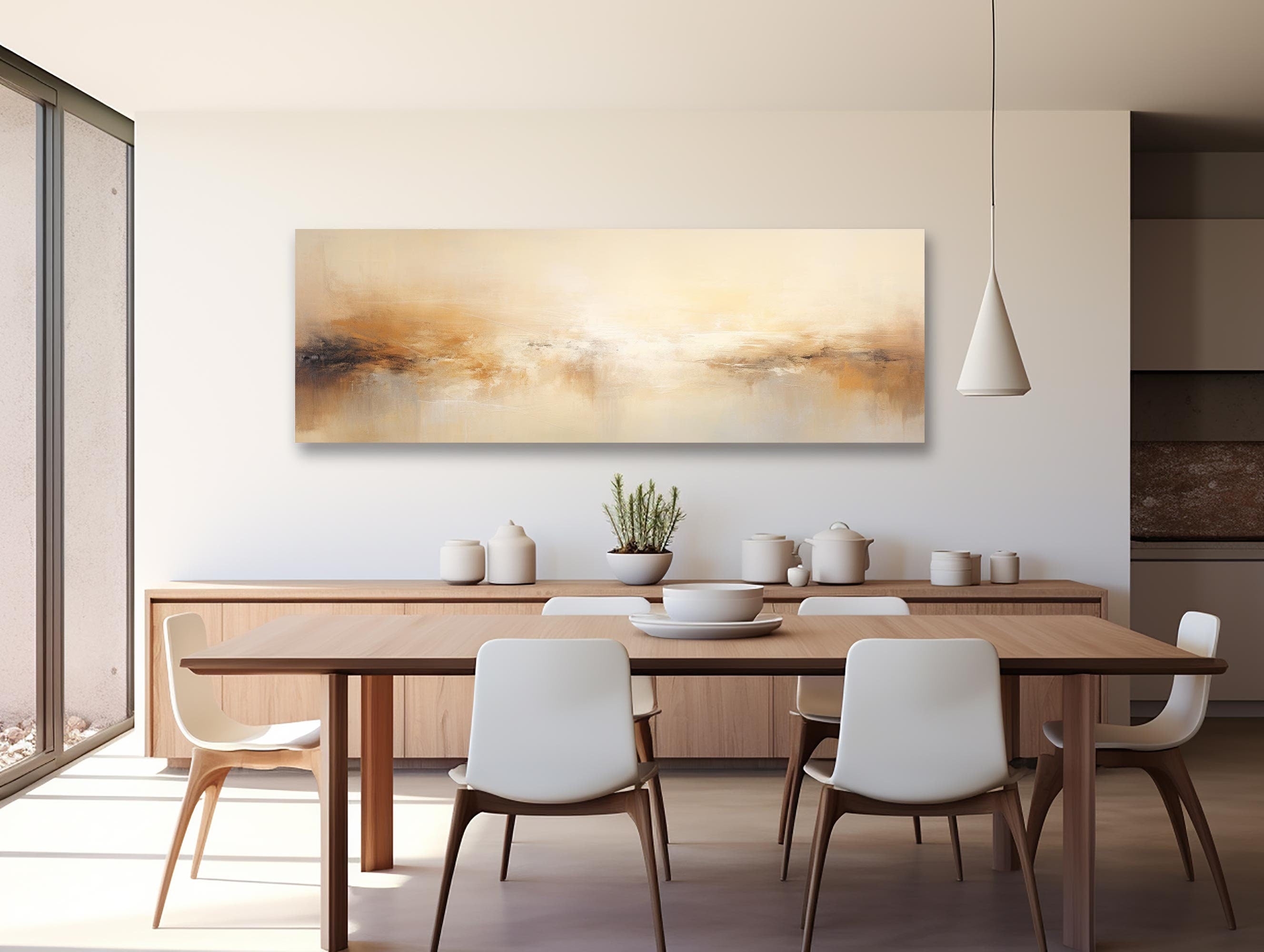 Beige With Soft Color Large Abstract Contemporary Wall Art #MM339