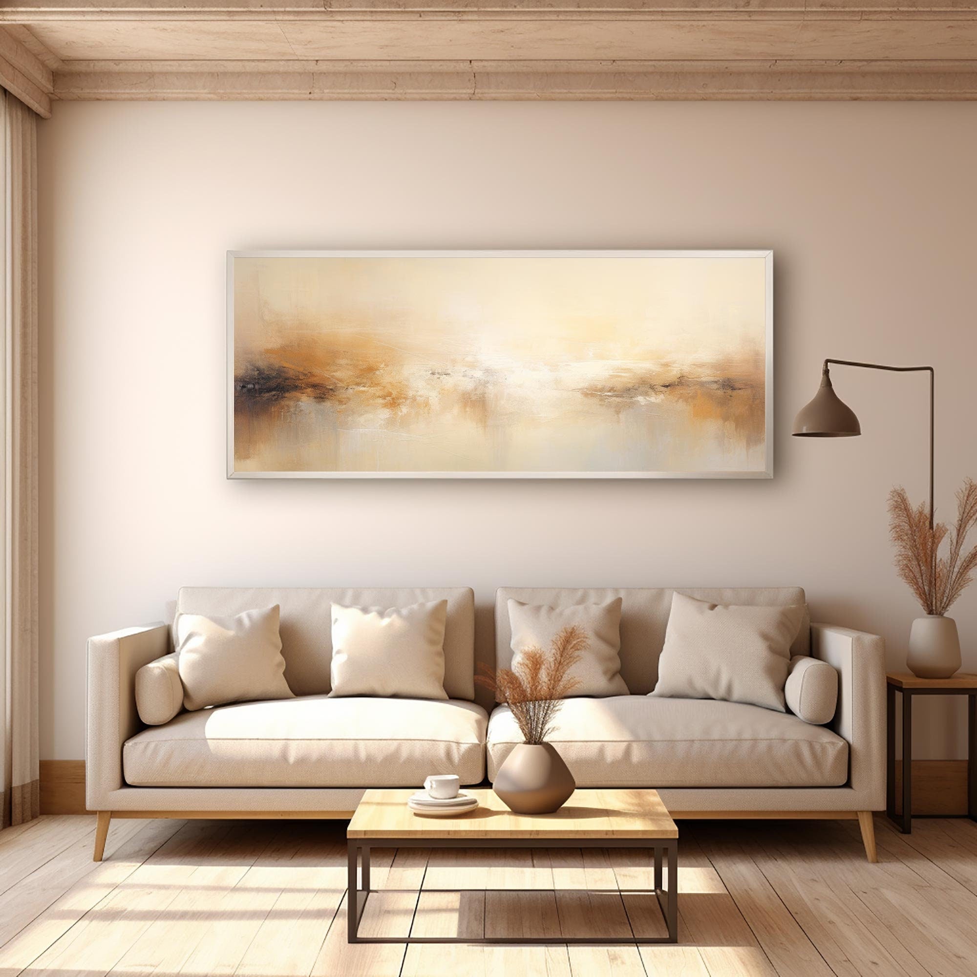 Beige With Soft Color Large Abstract Contemporary Wall Art #MM339