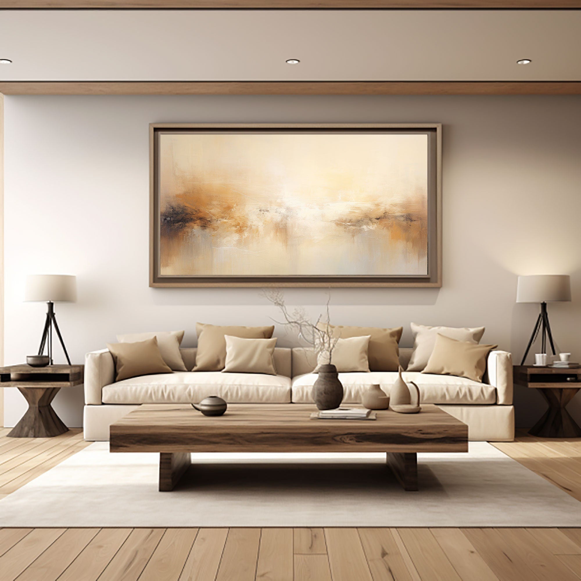 Beige With Soft Color Large Abstract Contemporary Wall Art #MM339