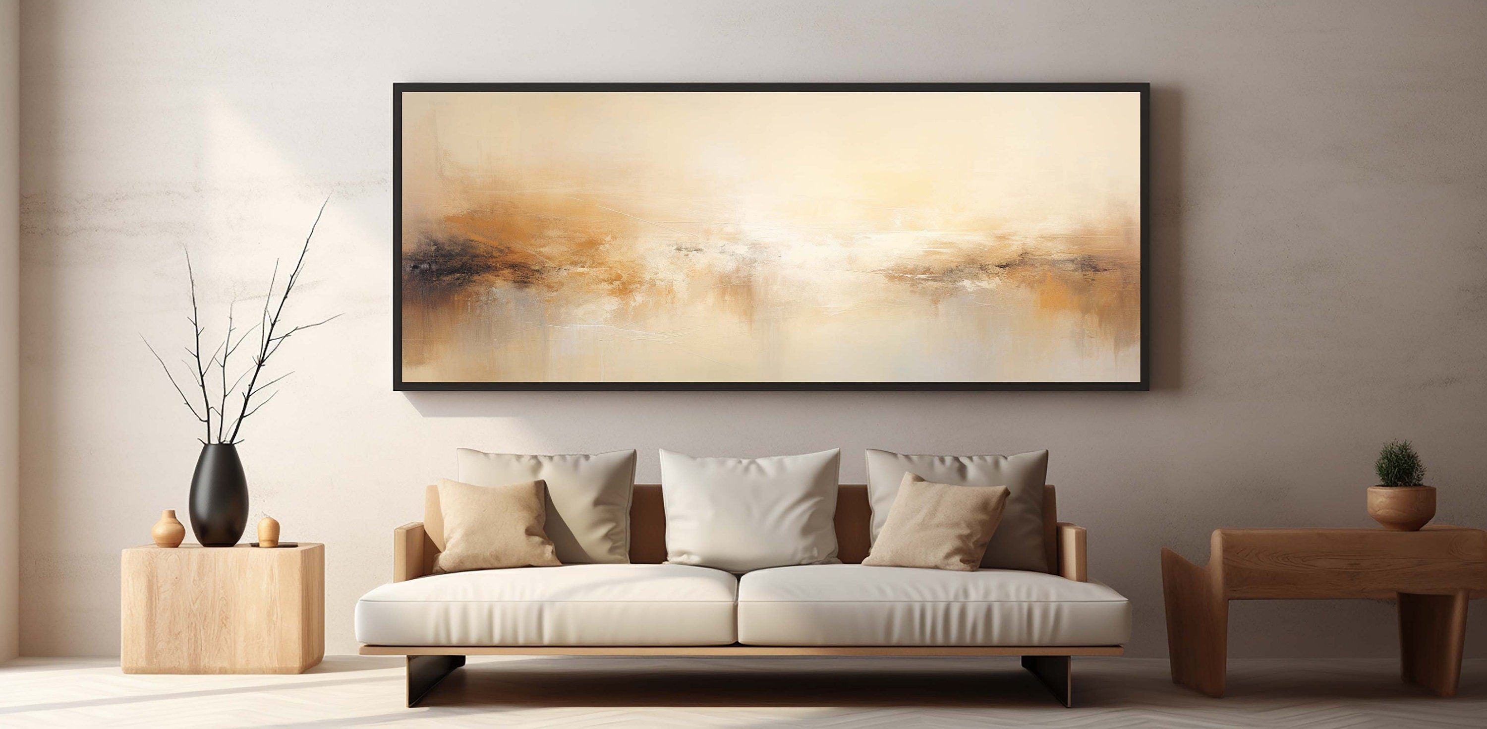 Beige With Soft Color Large Abstract Contemporary Wall Art #MM339