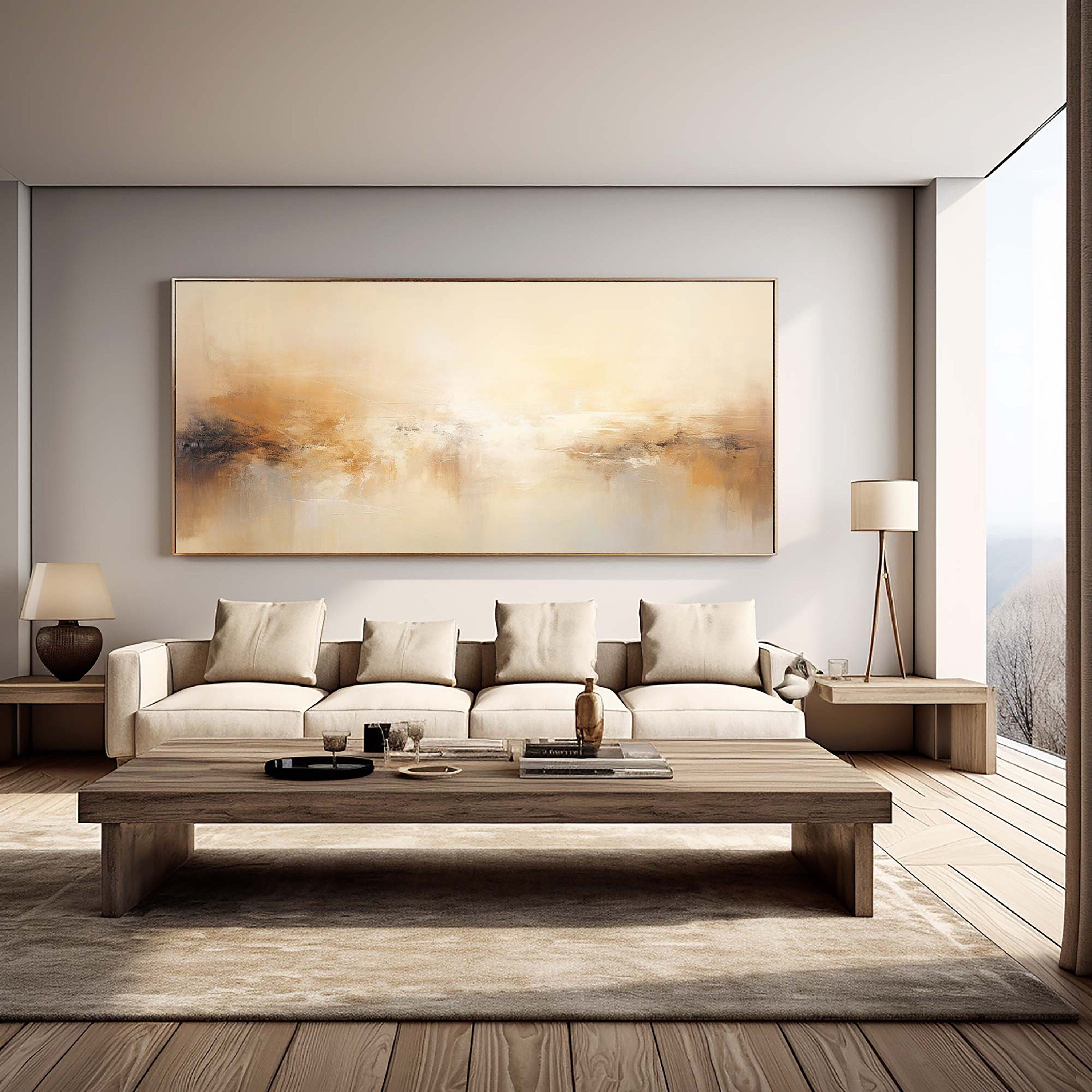 Beige With Soft Color Large Abstract Contemporary Wall Art #MM339