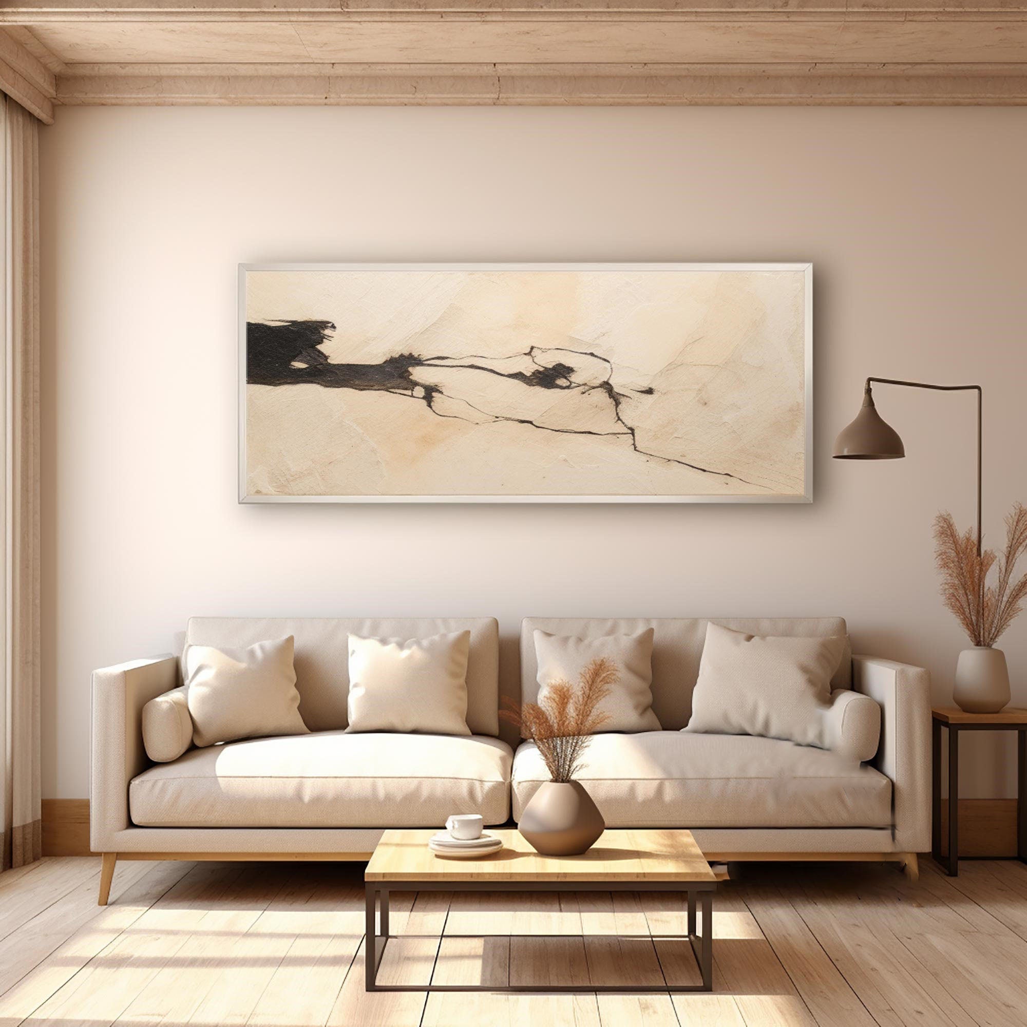 Large Beige Organic Crack Wabi Sabi Abstract Wall Art #MM311