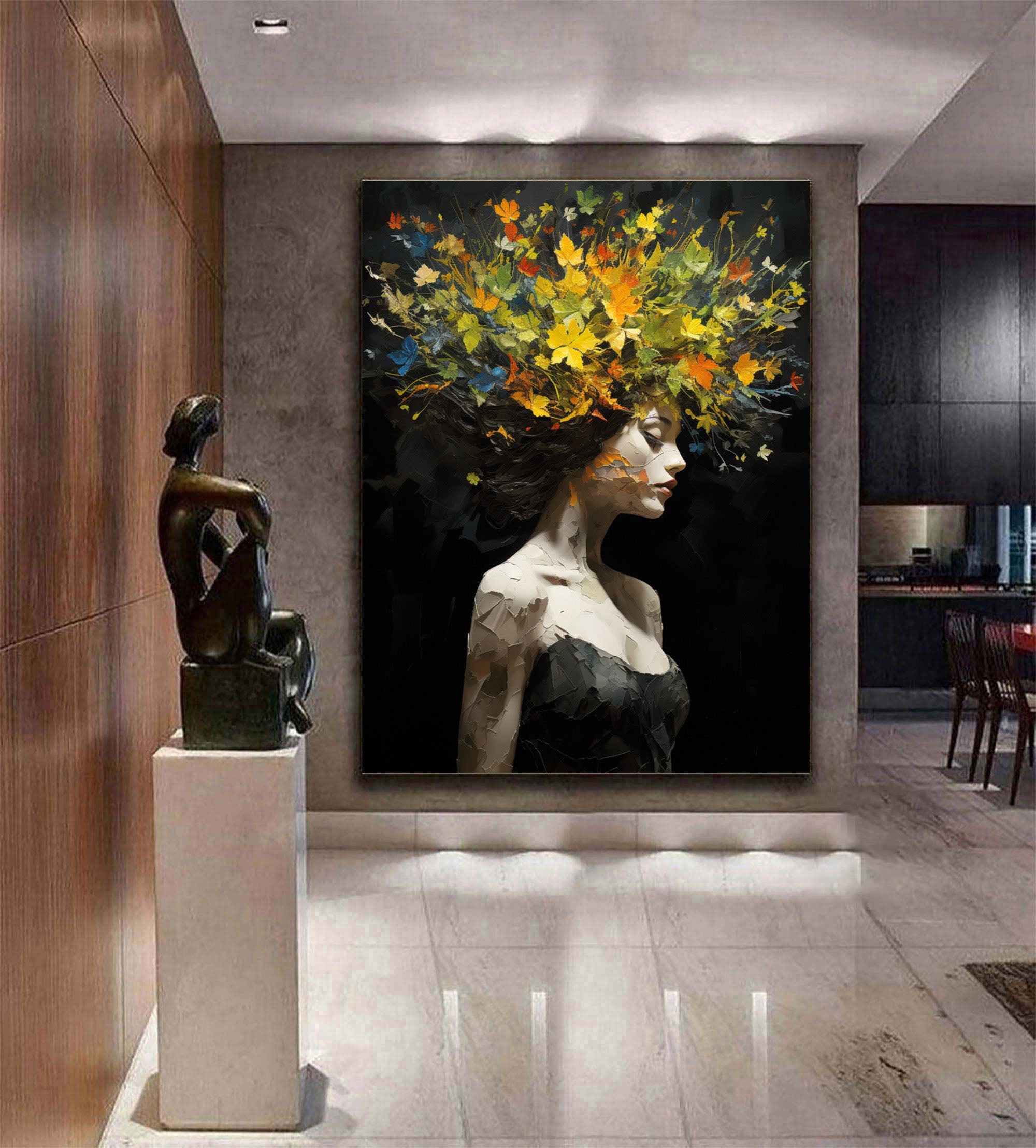 Textured Figure with Colorful Hair, Contemporary Wall Art #HF022