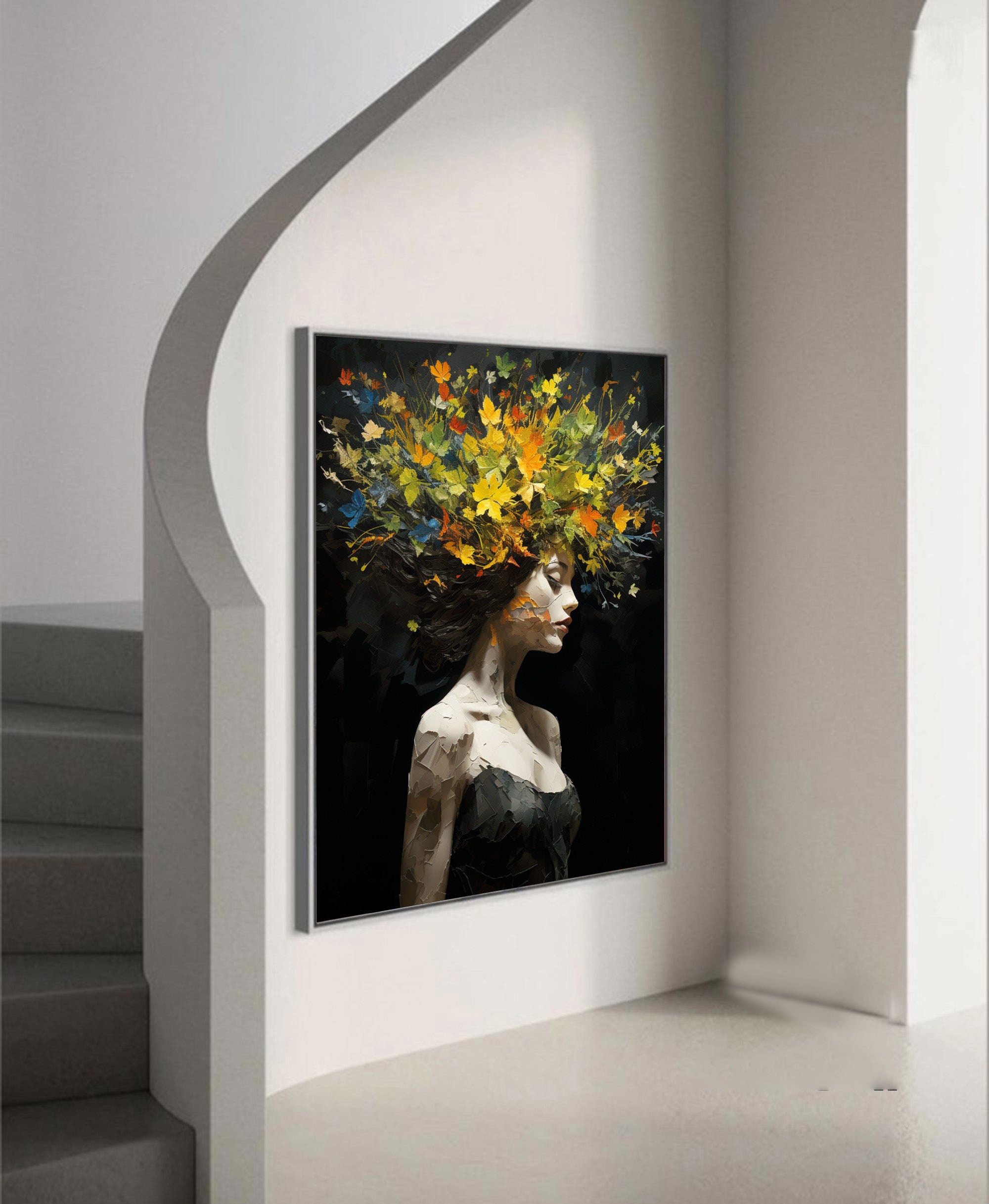 Textured Figure with Colorful Hair, Contemporary Wall Art #HF022