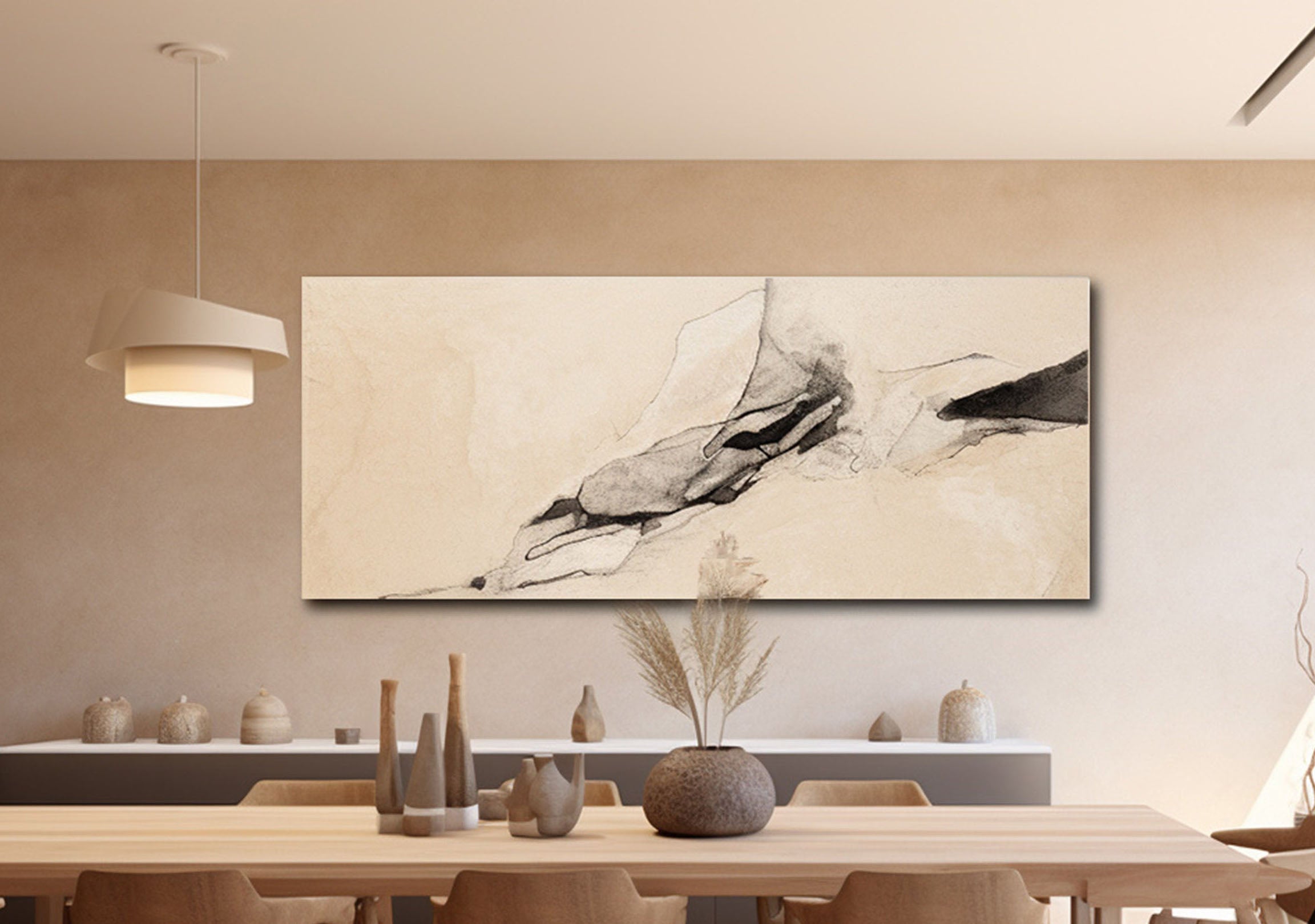 Beige Neutral Organic Form Abstract Boho Wall Art #MM298