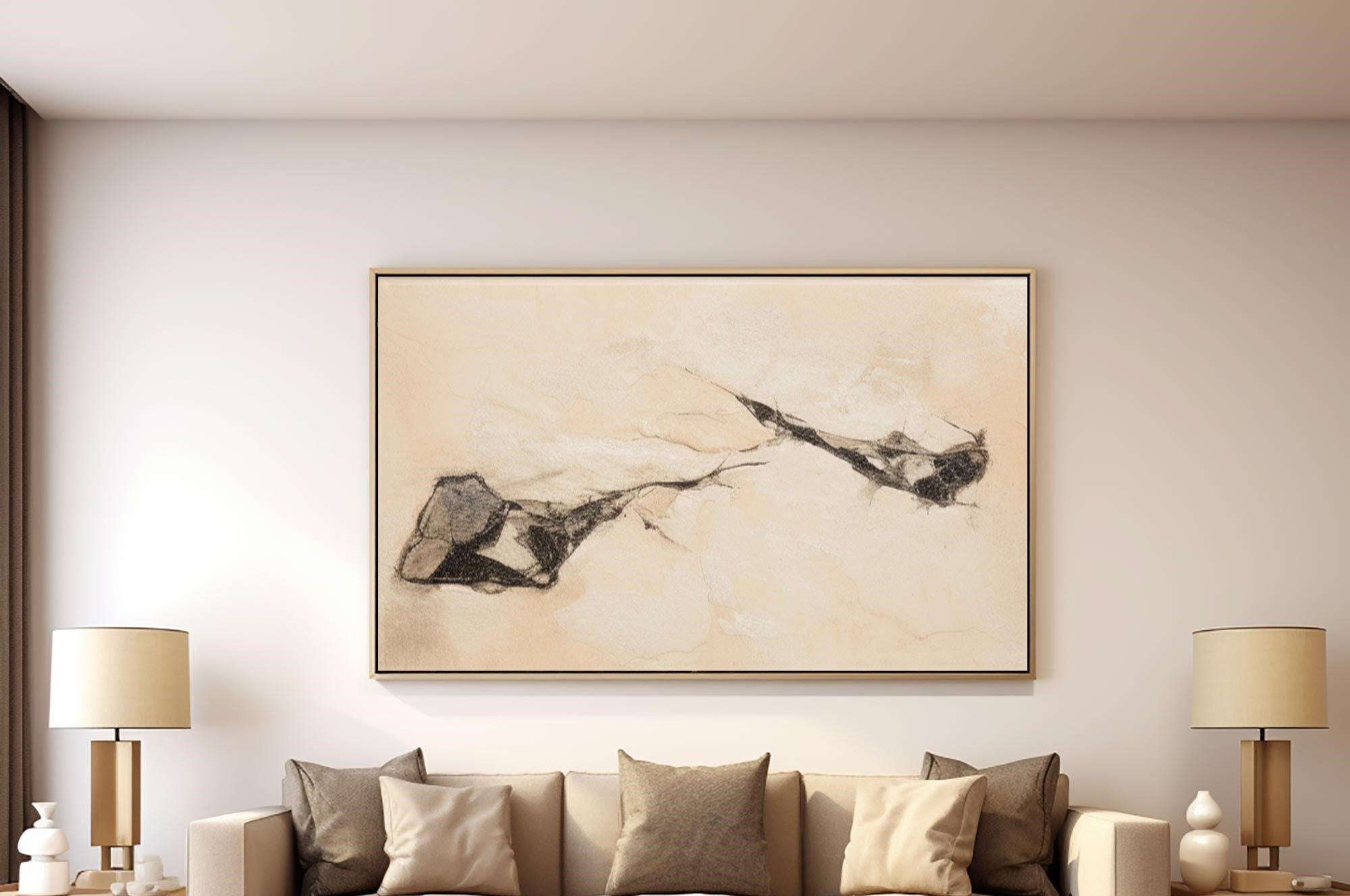 Large Beige Flowing Line Abstract Boho Wall Art #MM295